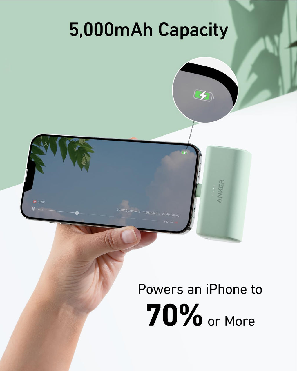 Anker Nano Power Bank (12W, Built - In Lightning Connector) - Black Girl Golf