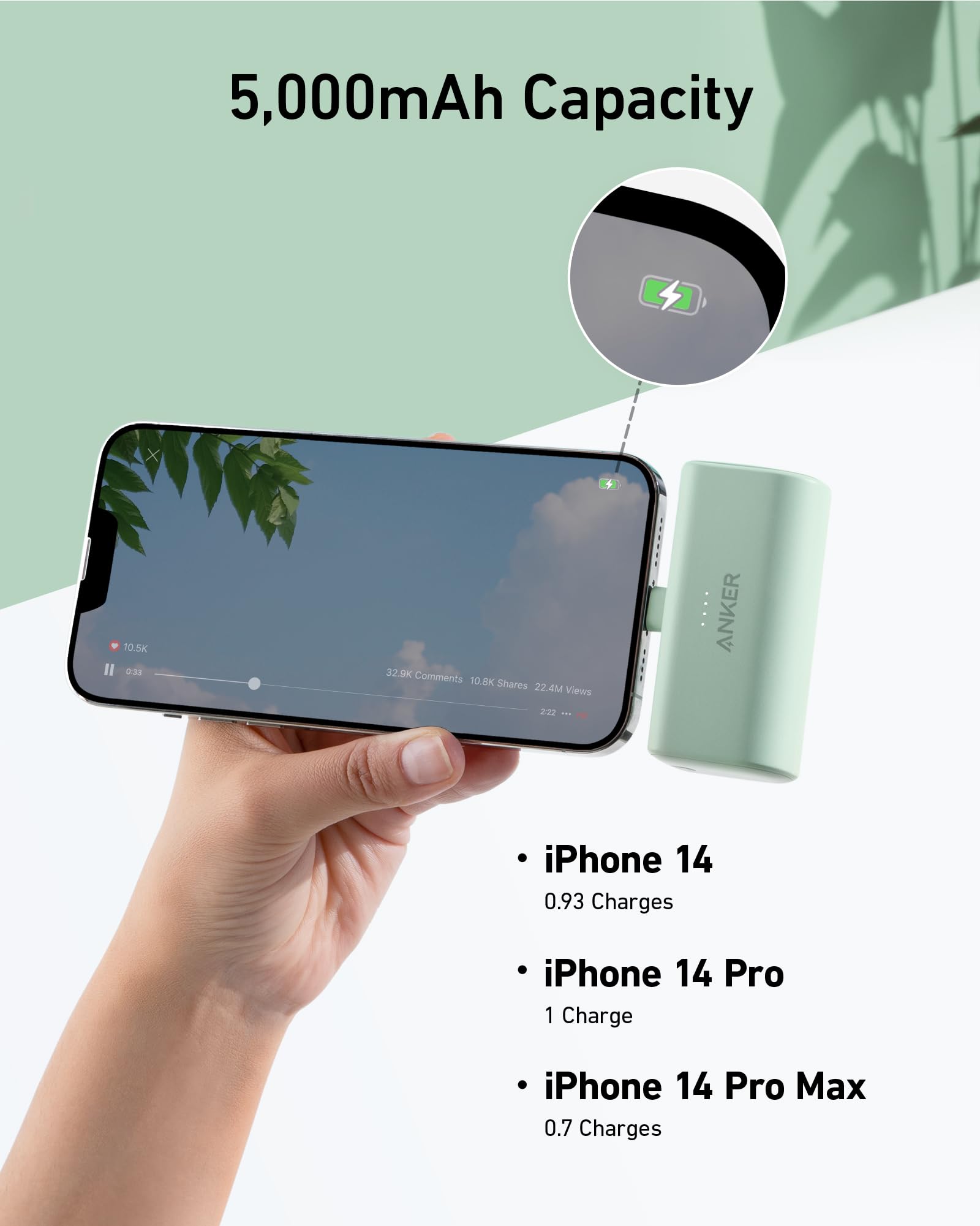 Anker Nano Power Bank (12W, Built - In Lightning Connector) - Black Girl Golf
