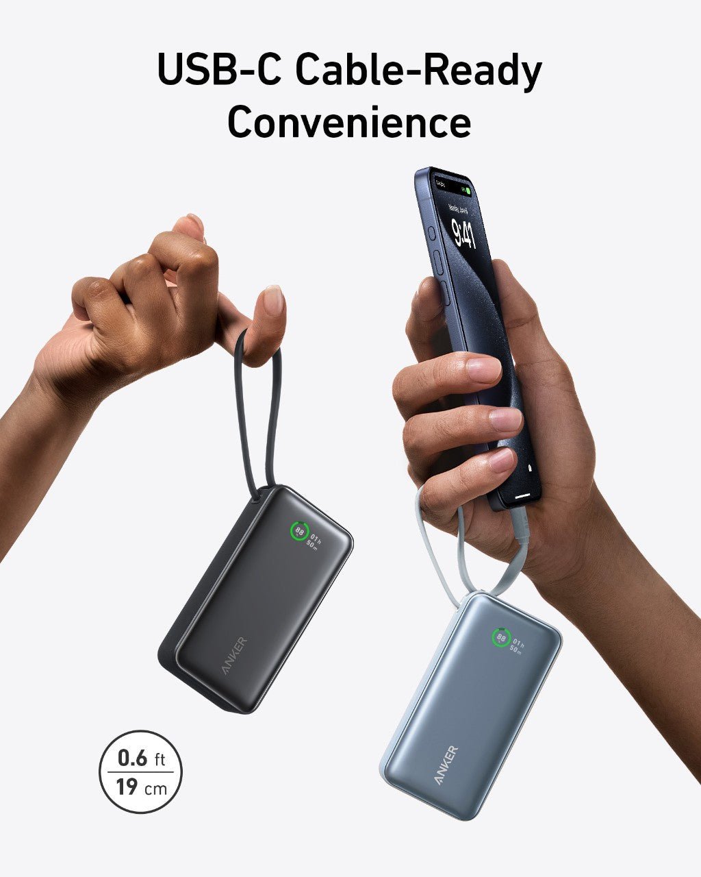 Anker Nano Power Bank (30W, Built - In USB - C Cable) - Black Girl Golf