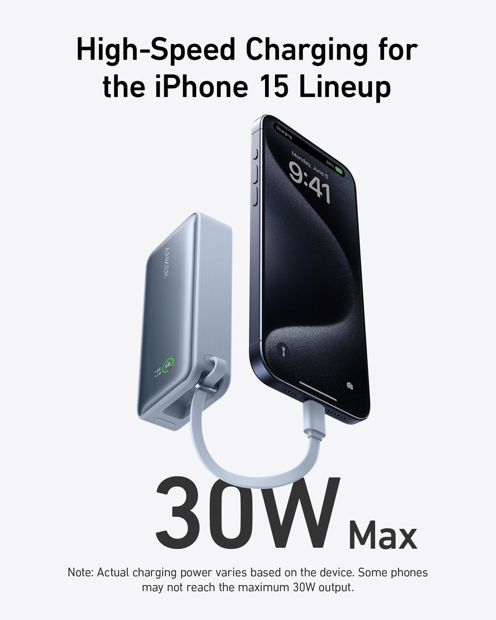 Anker Nano Power Bank (30W, Built - In USB - C Cable) - Black Girl Golf