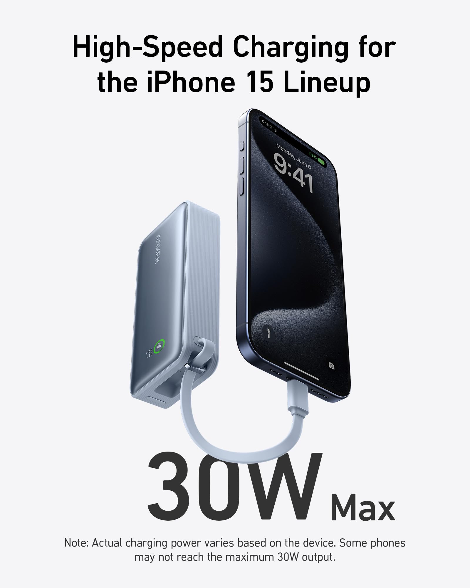 Anker Nano Power Bank (30W, Built - In USB - C Cable) - Black Girl Golf