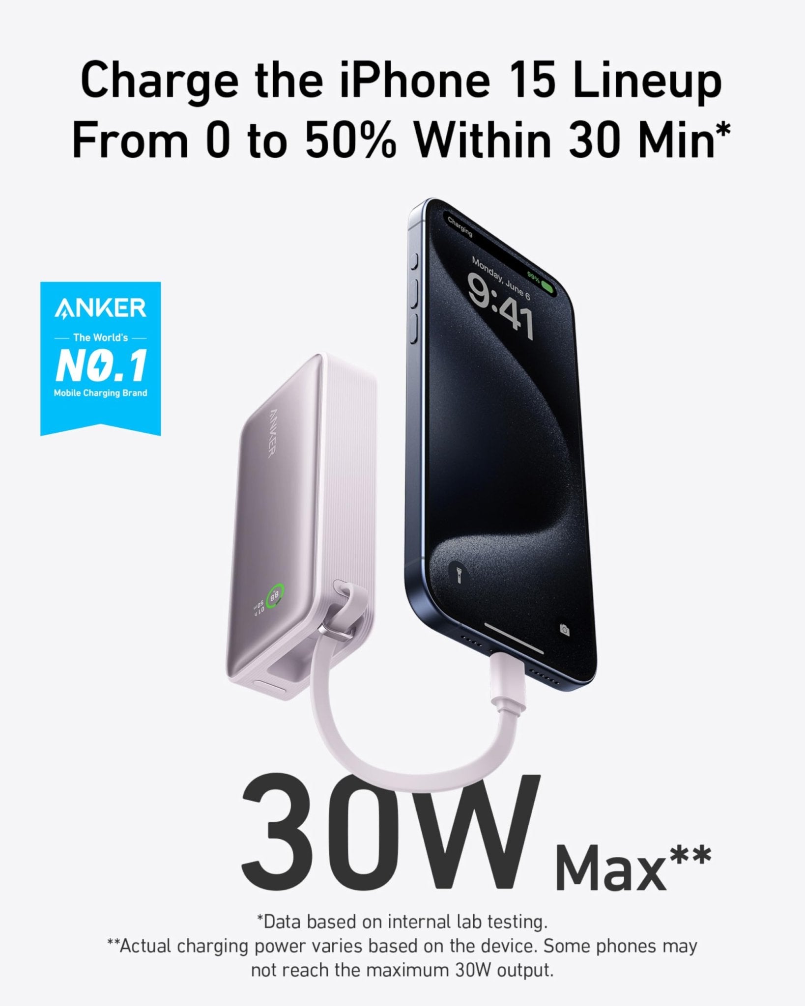 Anker Nano Power Bank (30W, Built - In USB - C Cable) - Black Girl Golf