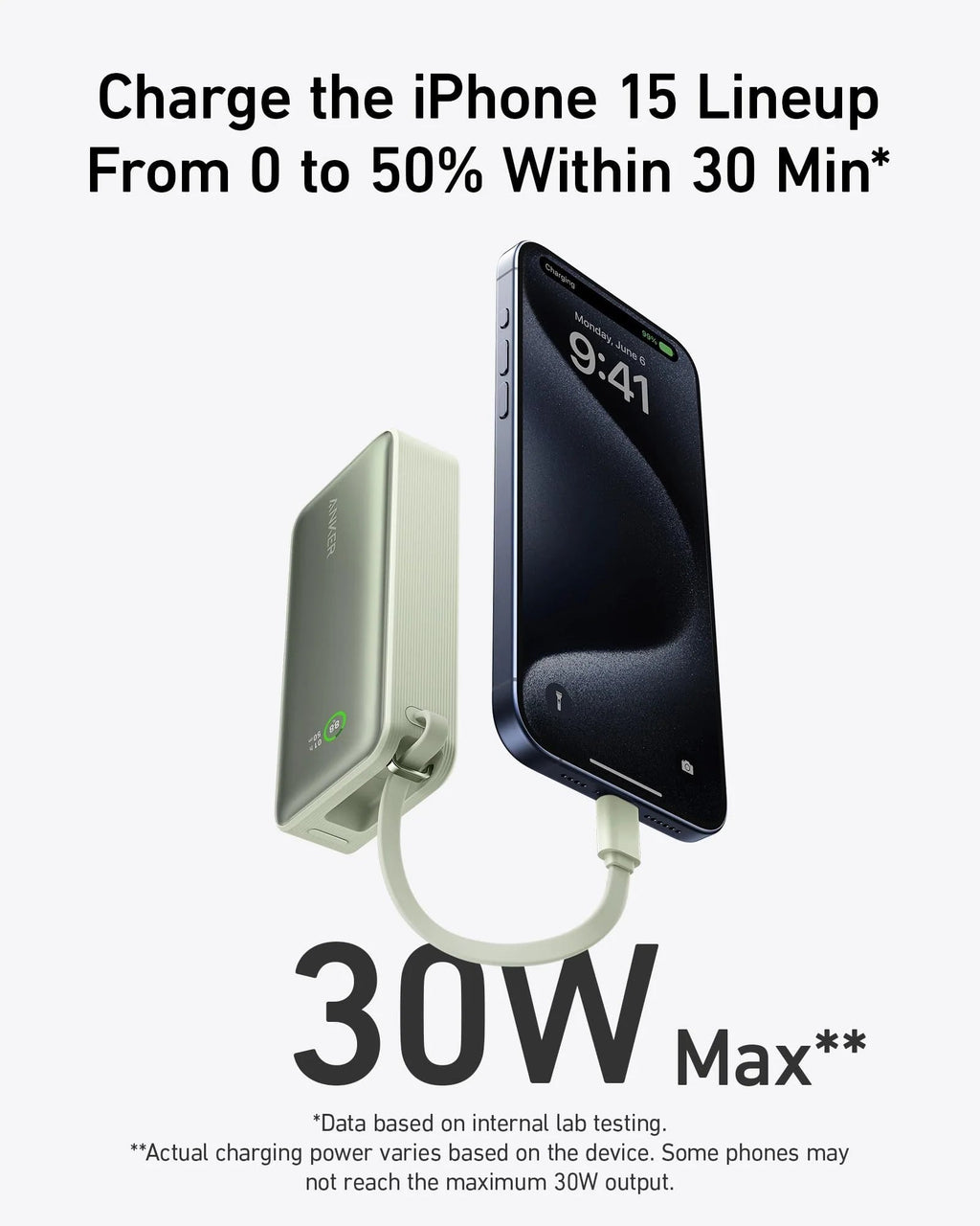 Anker Nano Power Bank (30W, Built - In USB - C Cable) - Black Girl Golf