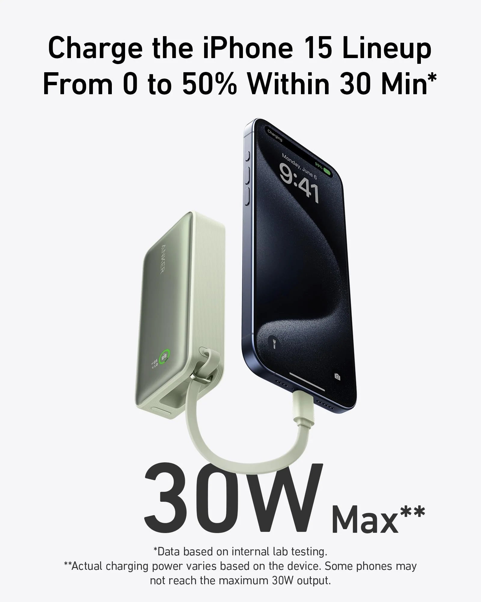 Anker Nano Power Bank (30W, Built - In USB - C Cable) - Black Girl Golf