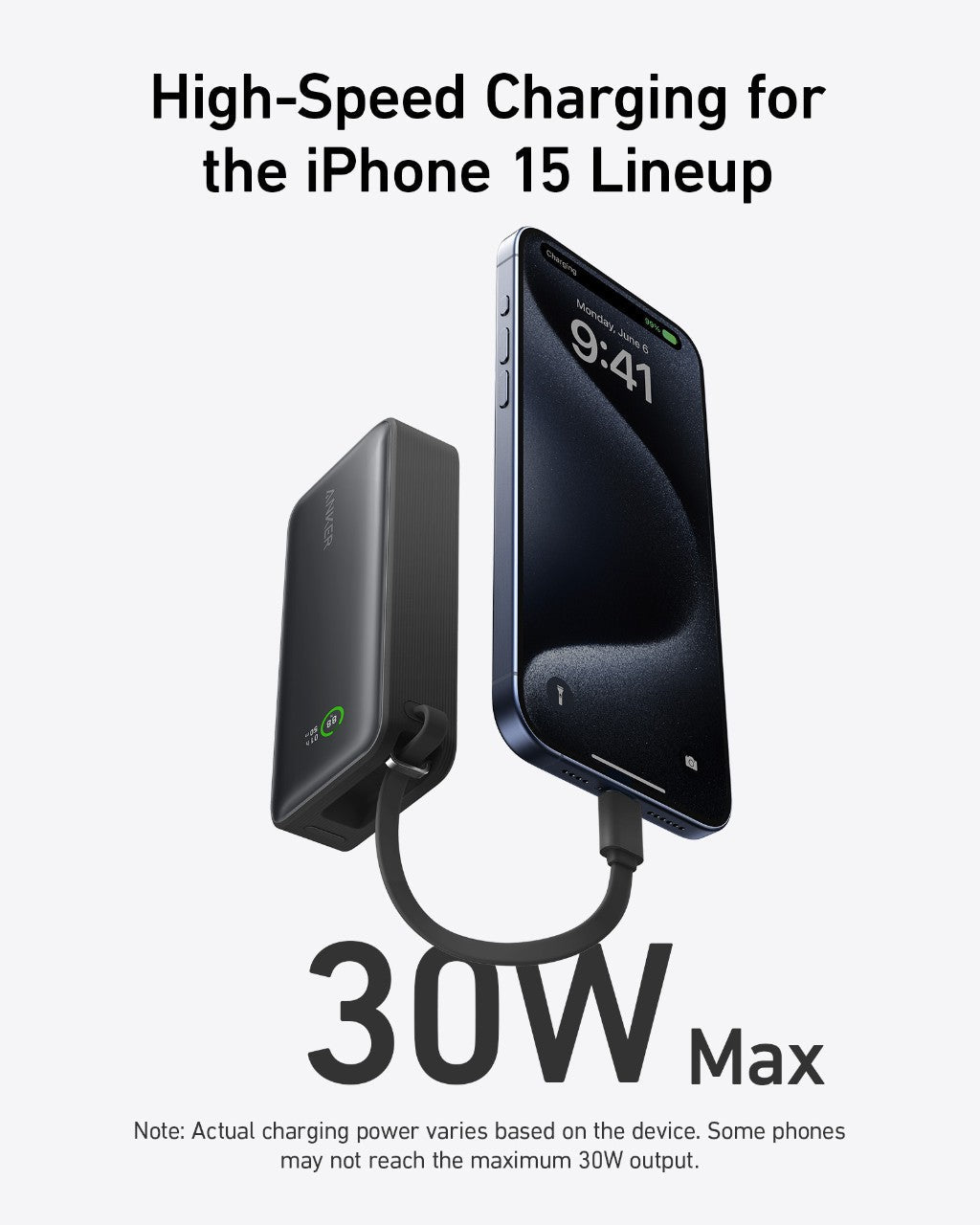 Anker Nano Power Bank (30W, Built - In USB - C Cable) - Black Girl Golf