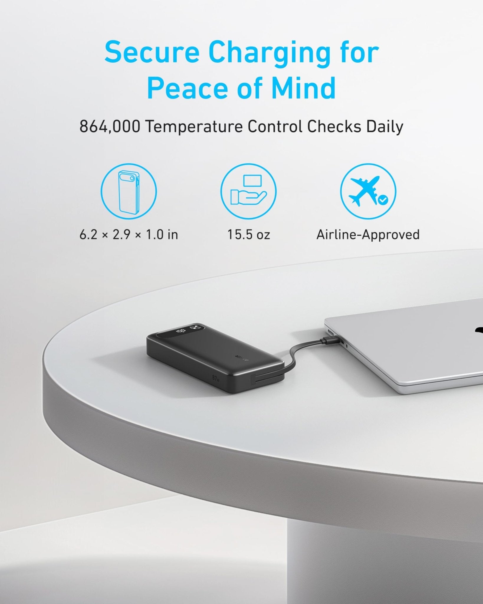 Anker Power Bank (20K, 87W, Built - In USB - C Cable) - Black Girl Golf