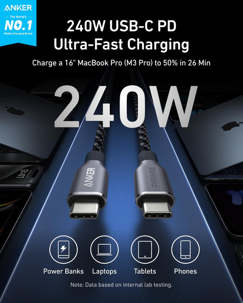 Anker Prime USB - C to USB - C Cable (240W, Upcycled - Braided) - Black Girl Golf