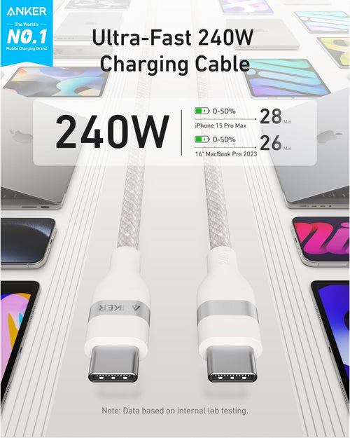 Anker USB - C to USB - C Cable (3 ft / 6 ft, 240W, Upcycled - Braided) - Black Girl Golf