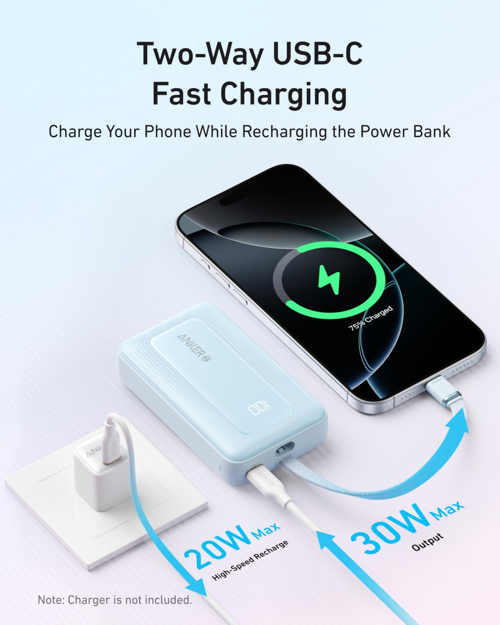 Anker Zolo Power Bank (10K, 30W) with a 5.4 - inch (13.7 cm) built - in USB - C cable. - Black Girl Golf