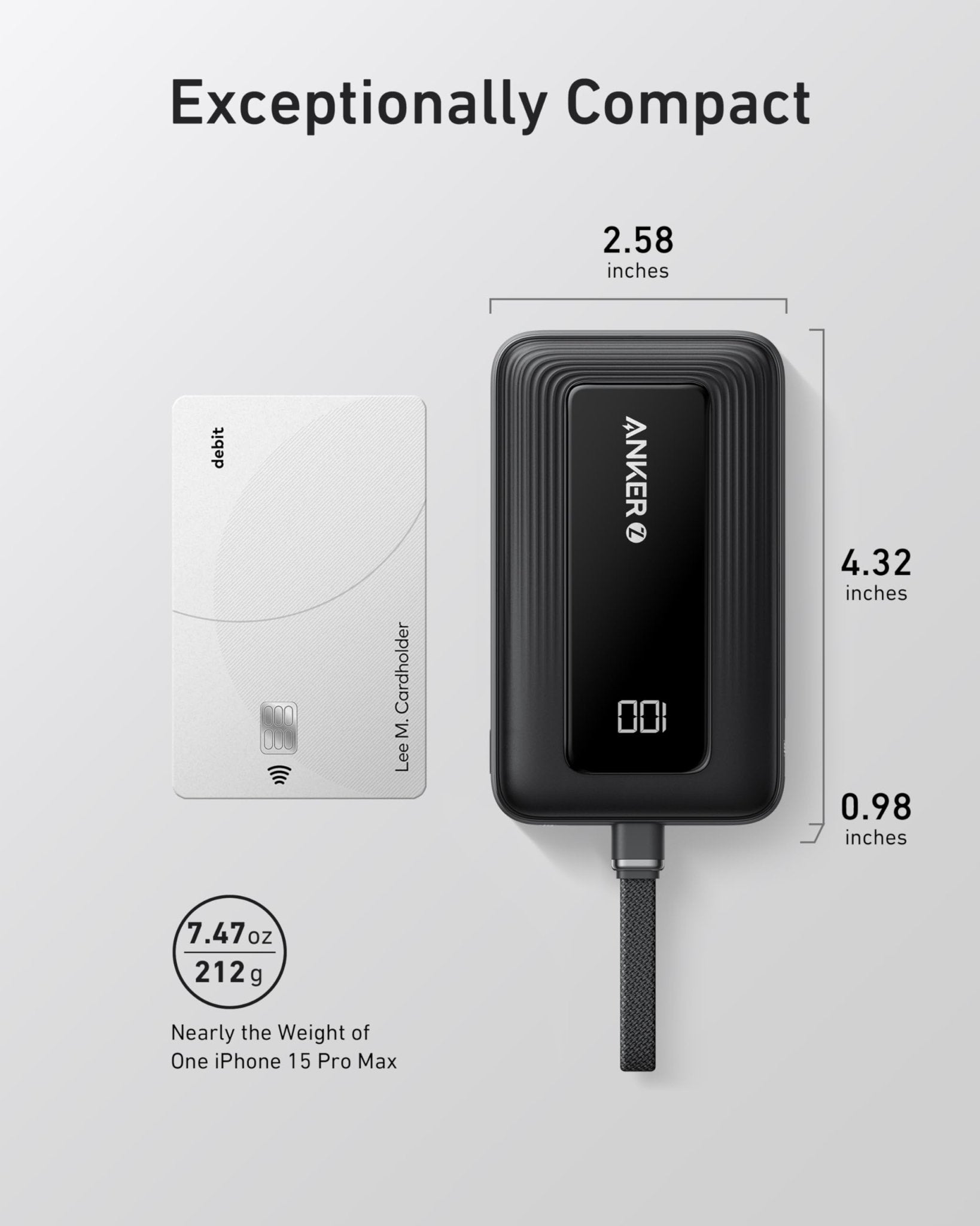Anker Zolo Power Bank (10K, 30W) with a 5.4 - inch (13.7 cm) built - in USB - C cable. - Black Girl Golf