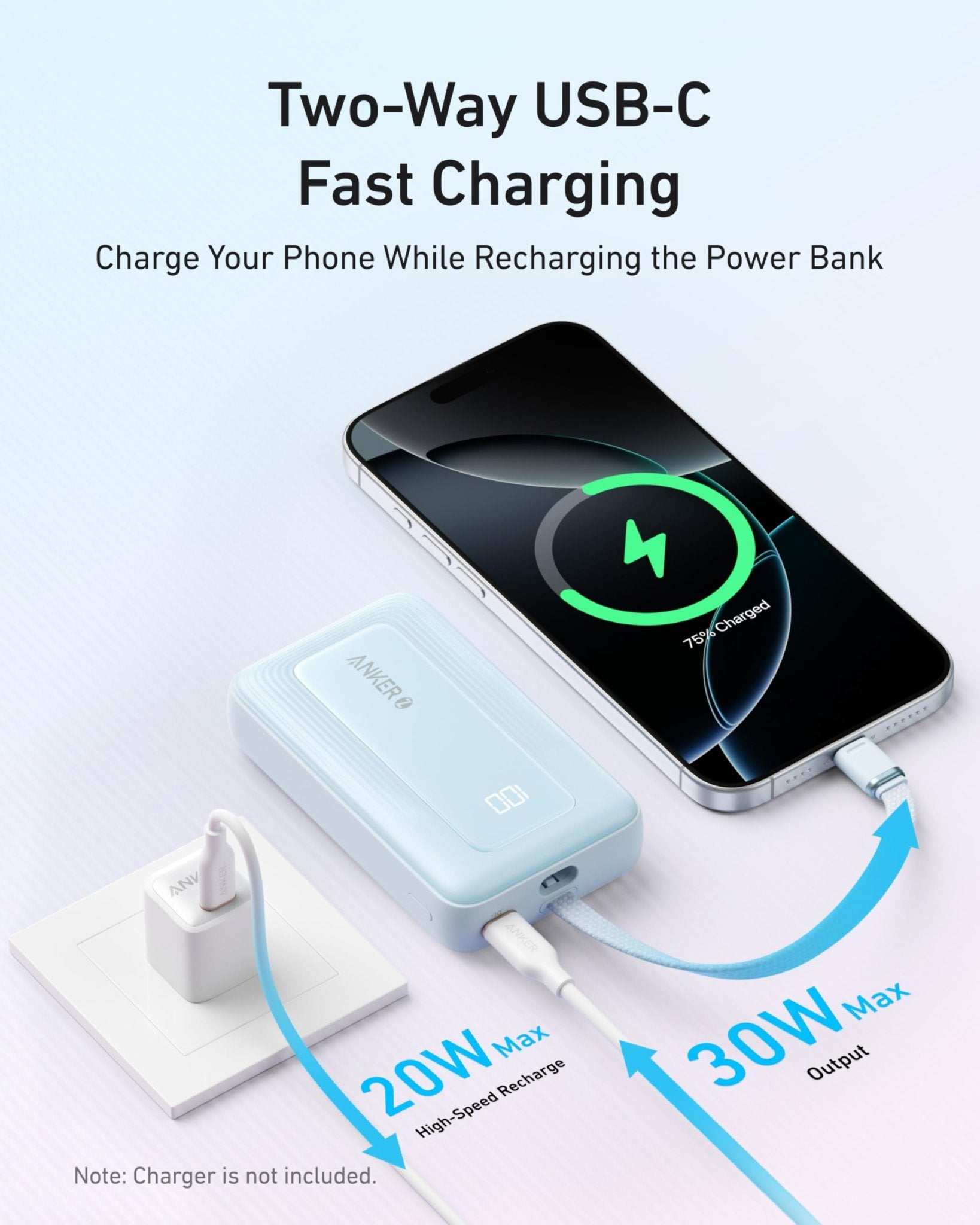 Anker Zolo Power Bank (10K, 30W) with a 5.4 - inch (13.7 cm) built - in USB - C cable. - Black Girl Golf