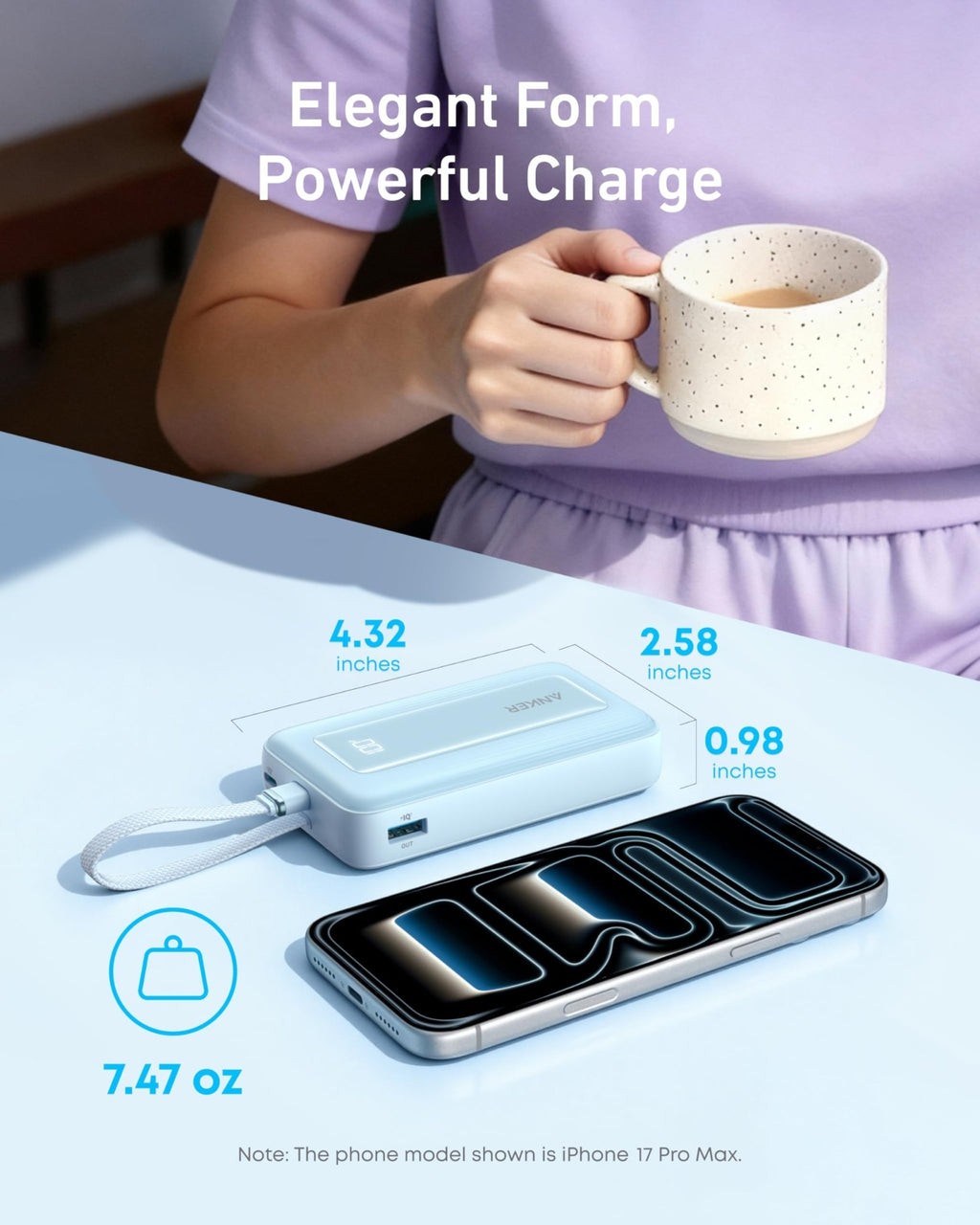 Anker Zolo Power Bank (10K, 30W) with a 5.4 - inch (13.7 cm) built - in USB - C cable. - Black Girl Golf
