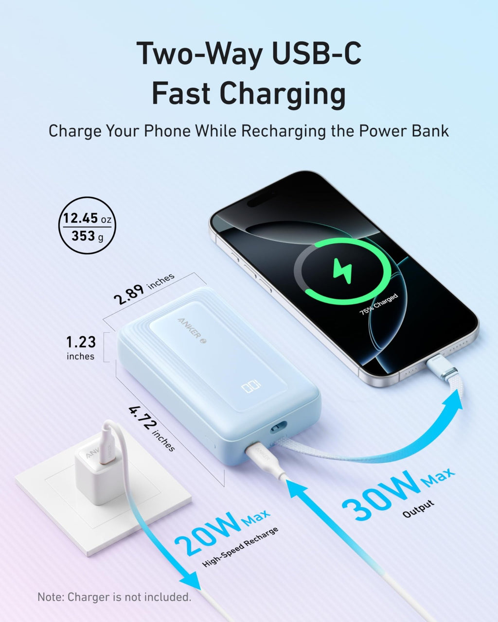Anker Zolo Power Bank (10K, 30W) with a 5.4 - inch (13.7 cm) built - in USB - C cable. - Black Girl Golf