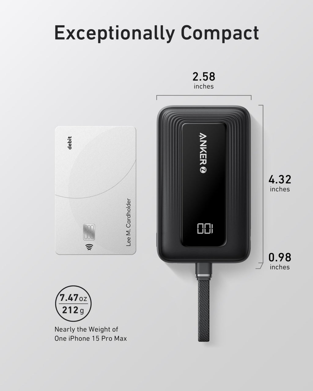 Anker Zolo Power Bank (10K, 30W) with a 5.4 - inch (13.7 cm) built - in USB - C cable. - Black Girl Golf