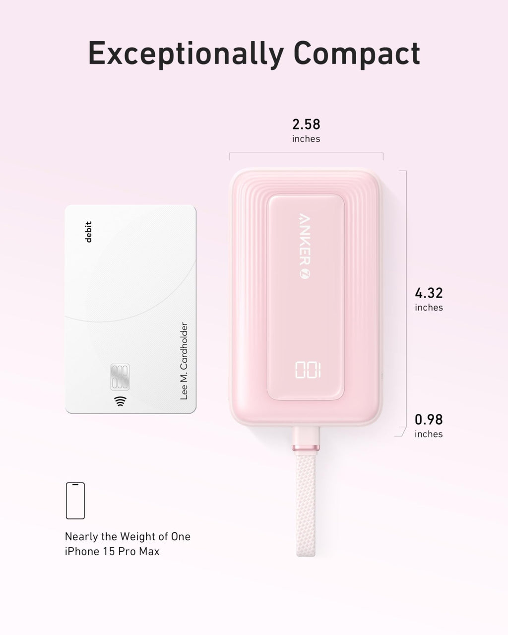 Anker Zolo Power Bank (10K, 30W) with a 5.4 - inch (13.7 cm) built - in USB - C cable. - Black Girl Golf