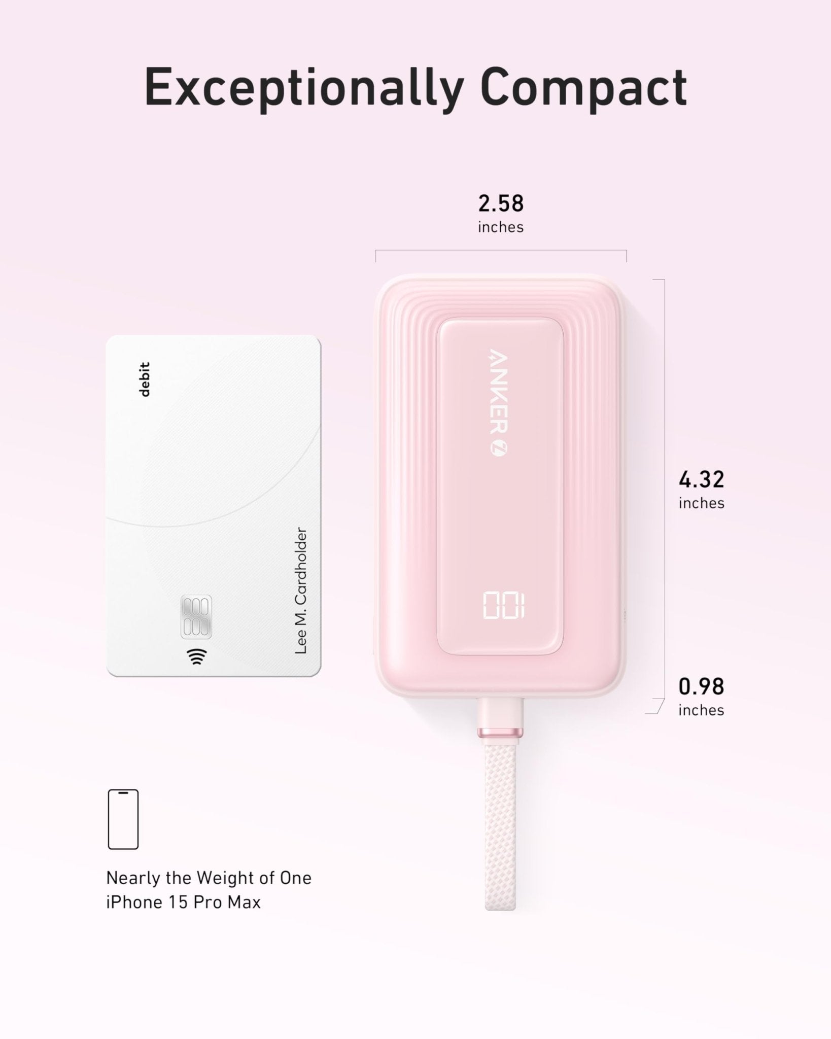 Anker Zolo Power Bank (10K, 30W) with a 5.4 - inch (13.7 cm) built - in USB - C cable. - Black Girl Golf
