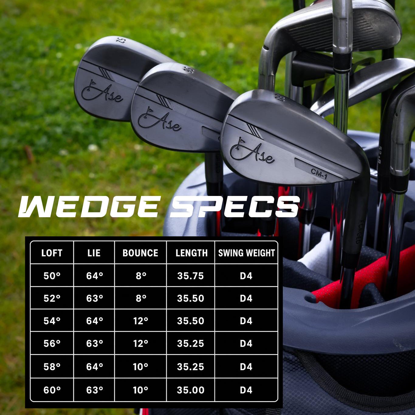 Ase Golf CM - 1 Single Wedge (50,52,54,56,58,60) - Black Girl Golf