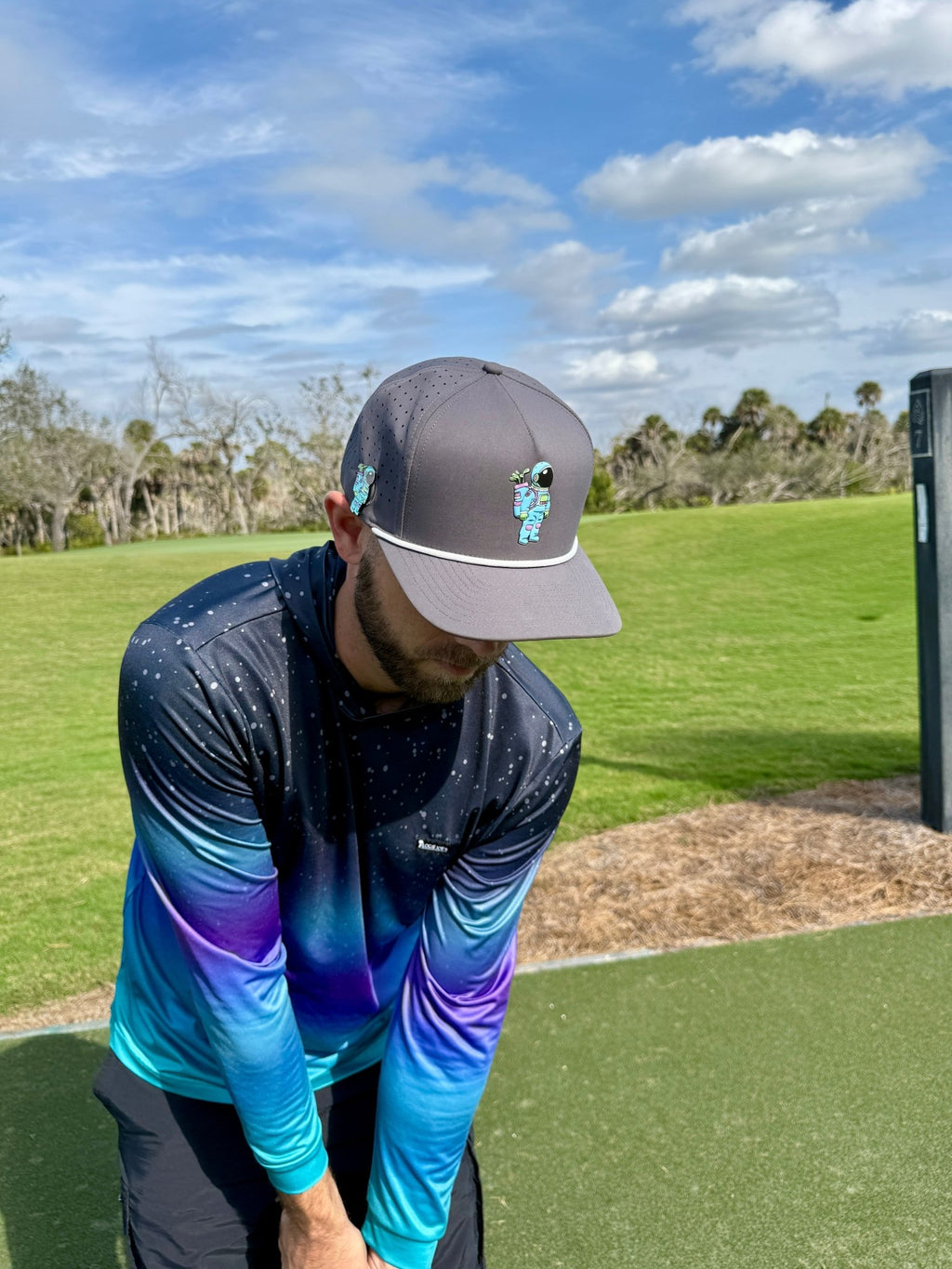 Astronaut Walker Golf Hat | Snapback Cap | Built - in Magnetic Ball Marker Holder + Marker Included | Adjustable Gray - Black Girl Golf