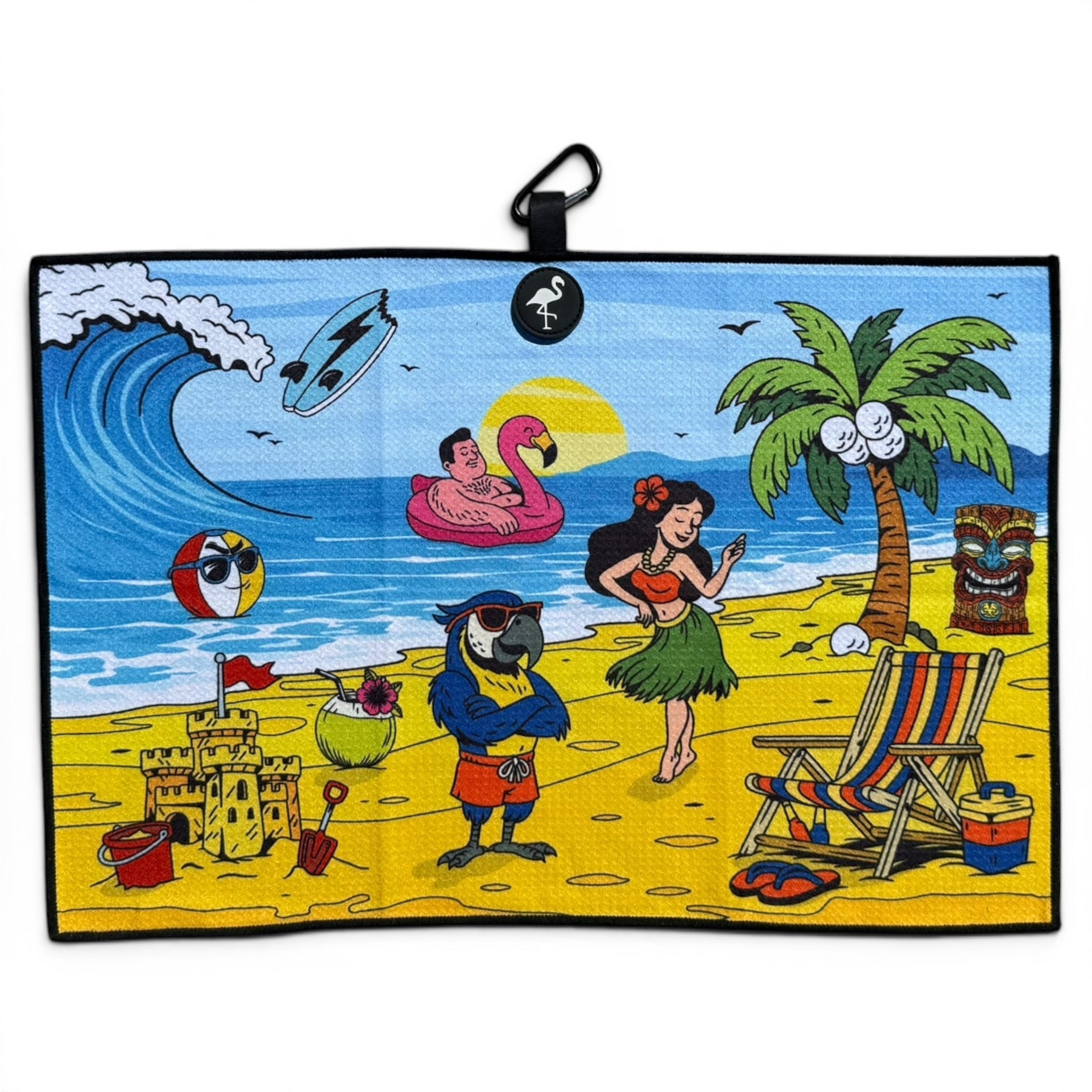 Beach Party Golf Towel | 24” x 16” Microfiber Towel | Magnetic Clip & Carabiner | Premium Golf Accessory - Black Girl Golf