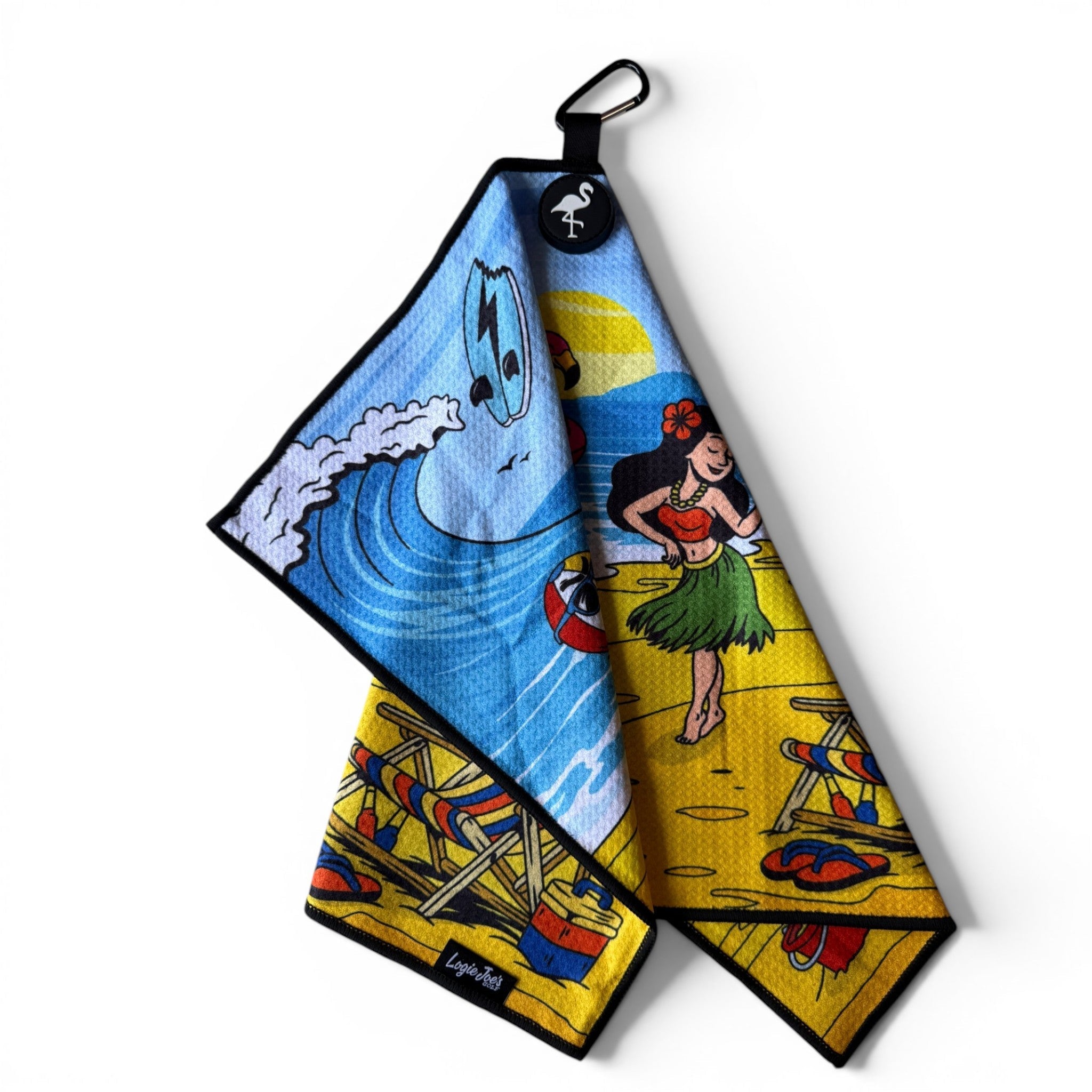 Beach Party Golf Towel | 24” x 16” Microfiber Towel | Magnetic Clip & Carabiner | Premium Golf Accessory - Black Girl Golf
