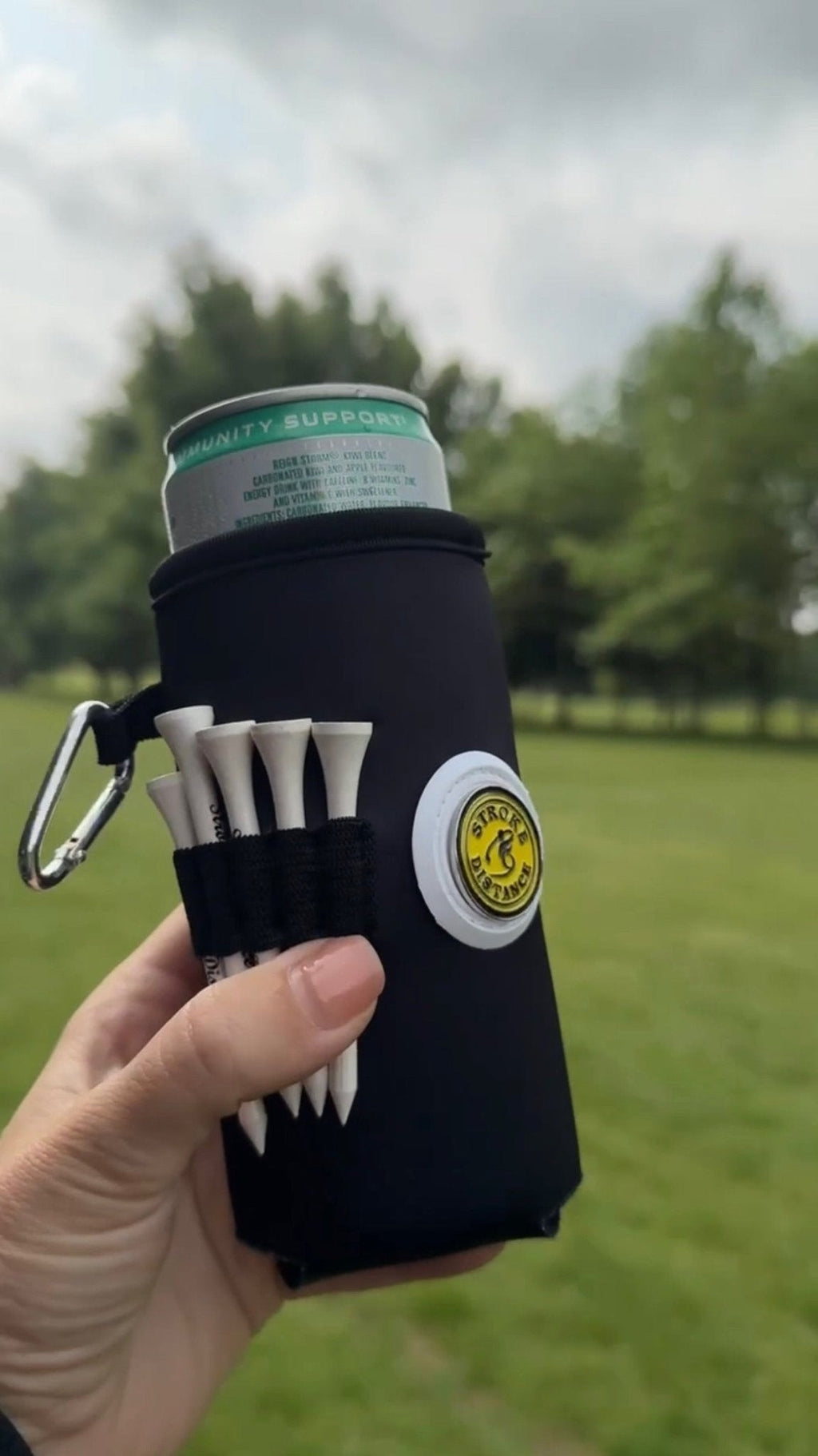 Beverage Caddie 3 - in - 1 Golf Insulator, Removeable Ball Marker, Bag Clip & Tees Combo - Black Girl Golf