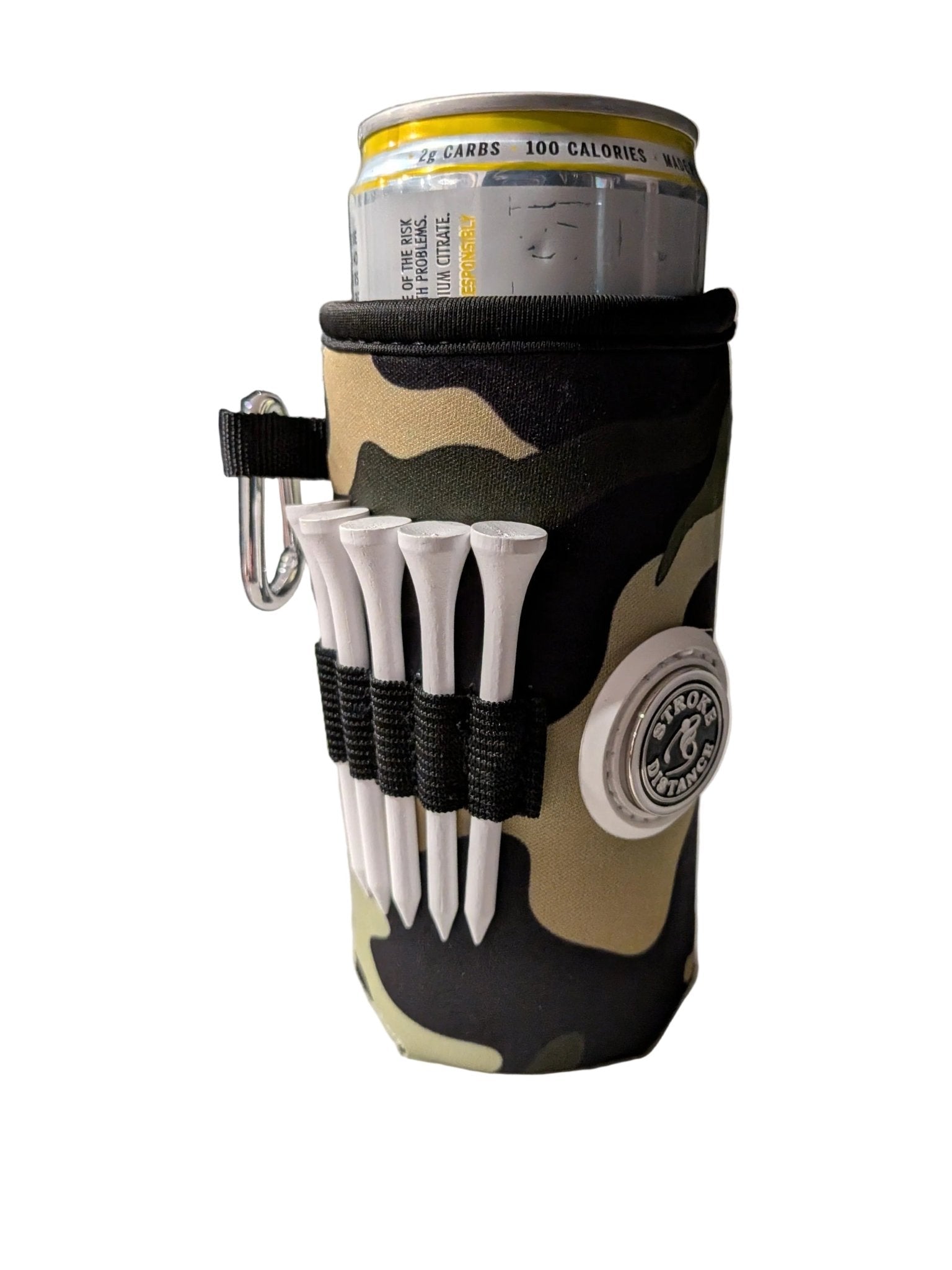 Beverage Caddie 3 - in - 1 Golf Insulator, Removeable Ball Marker, Bag Clip & Tees Combo - Black Girl Golf
