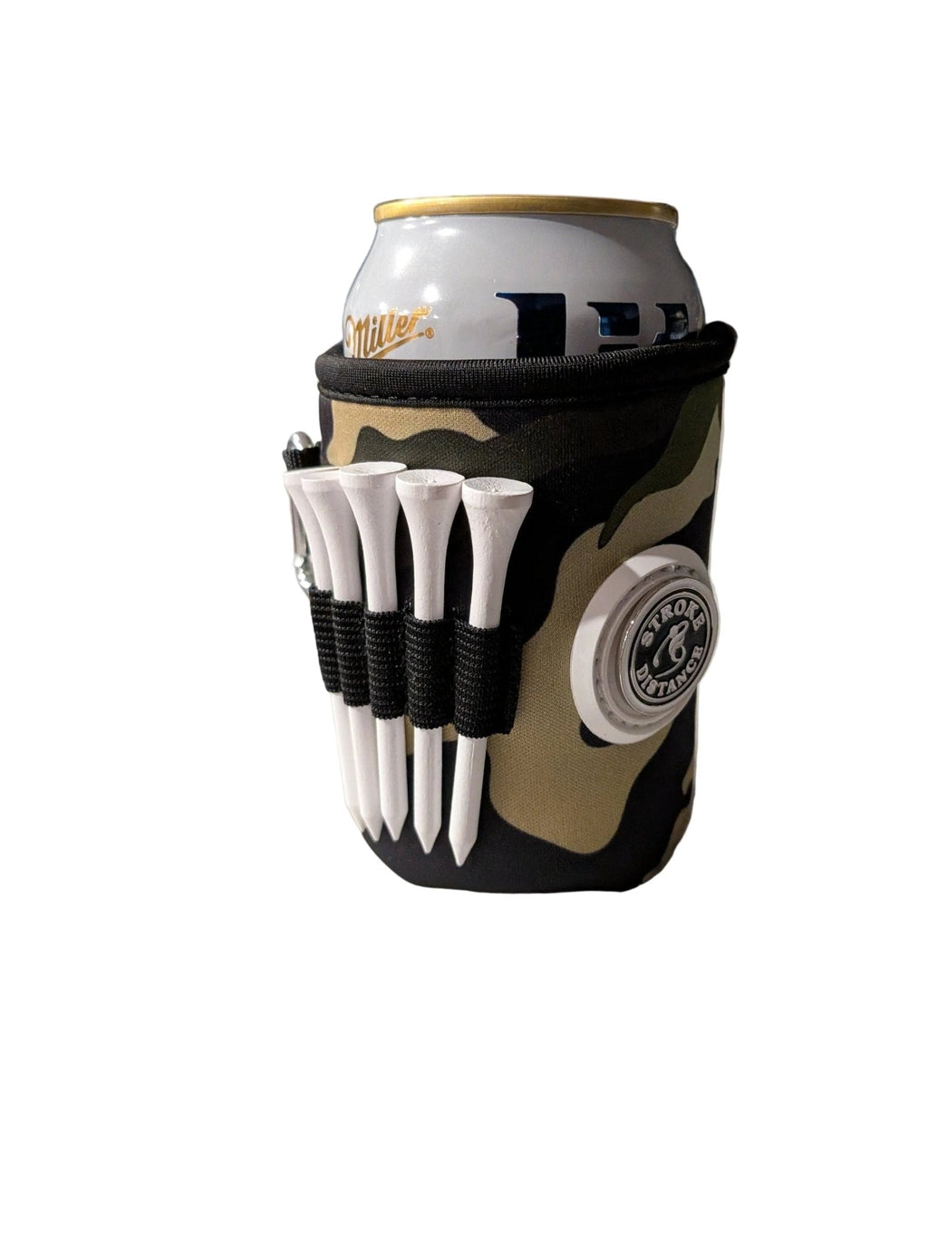 Beverage Caddie 3 - in - 1 Golf Insulator, Removeable Ball Marker, Bag Clip & Tees Combo - Black Girl Golf