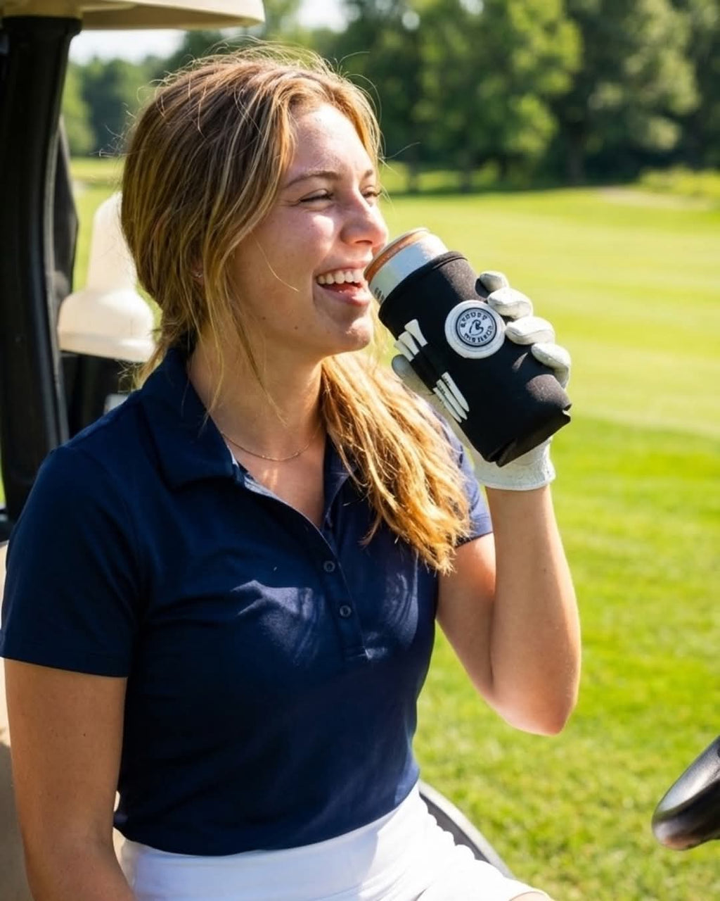 Beverage Caddie 3 - in - 1 Golf Insulator, Removeable Ball Marker, Bag Clip & Tees Combo - Black Girl Golf