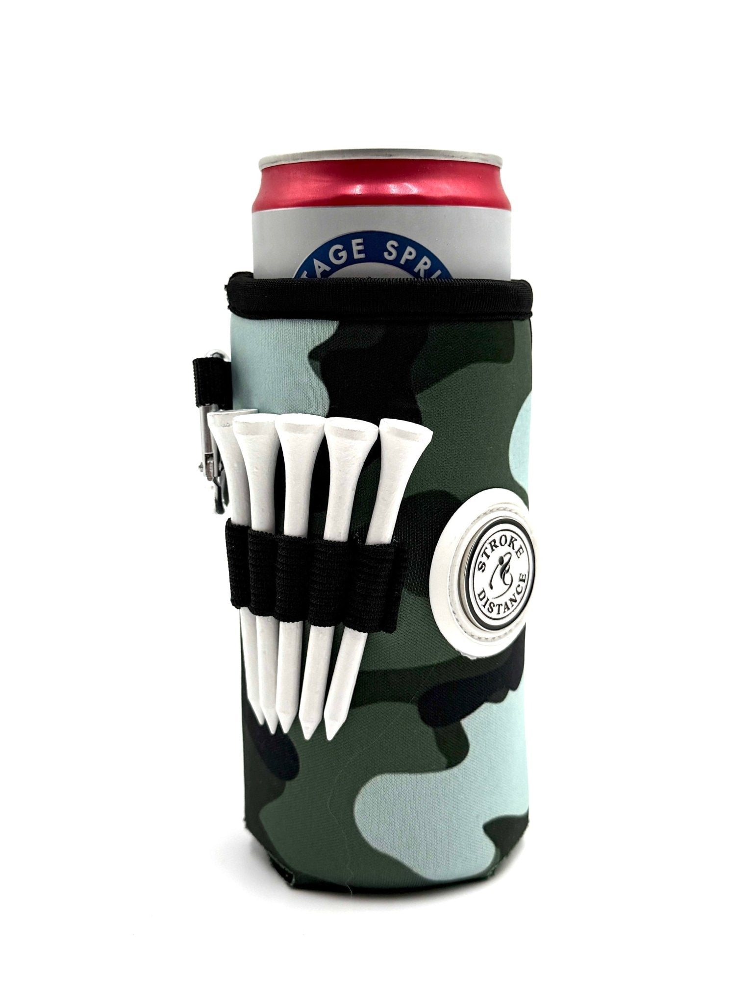 Beverage Caddie 3 - in - 1 Golf Insulator, Removeable Ball Marker, Bag Clip & Tees Combo - Black Girl Golf