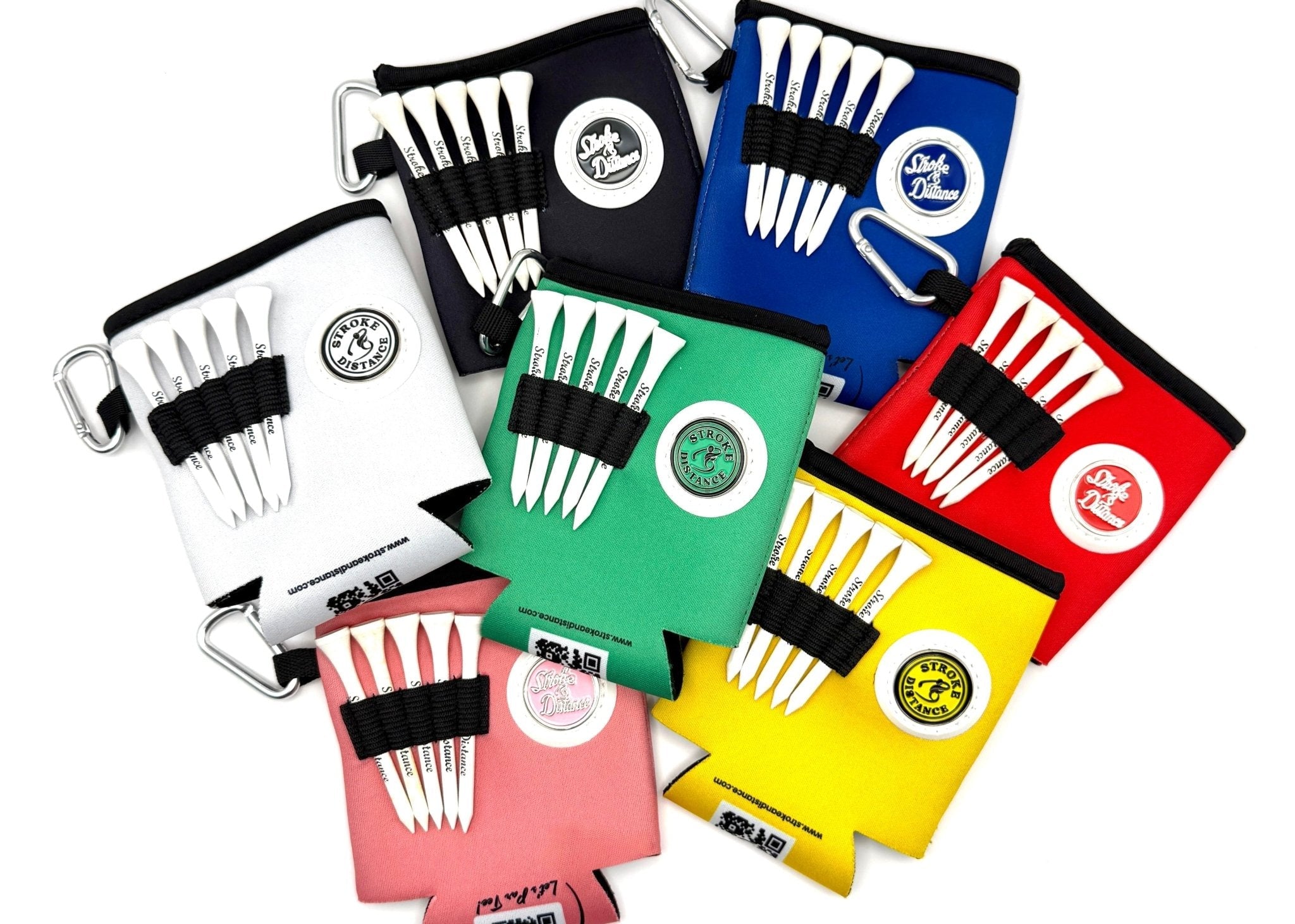 Beverage Caddie Collection (7 pack) 3 - in - 1 Golf Insulator, Removeable Ball Marker, Bag Clip & Tees Combo - Black Girl Golf