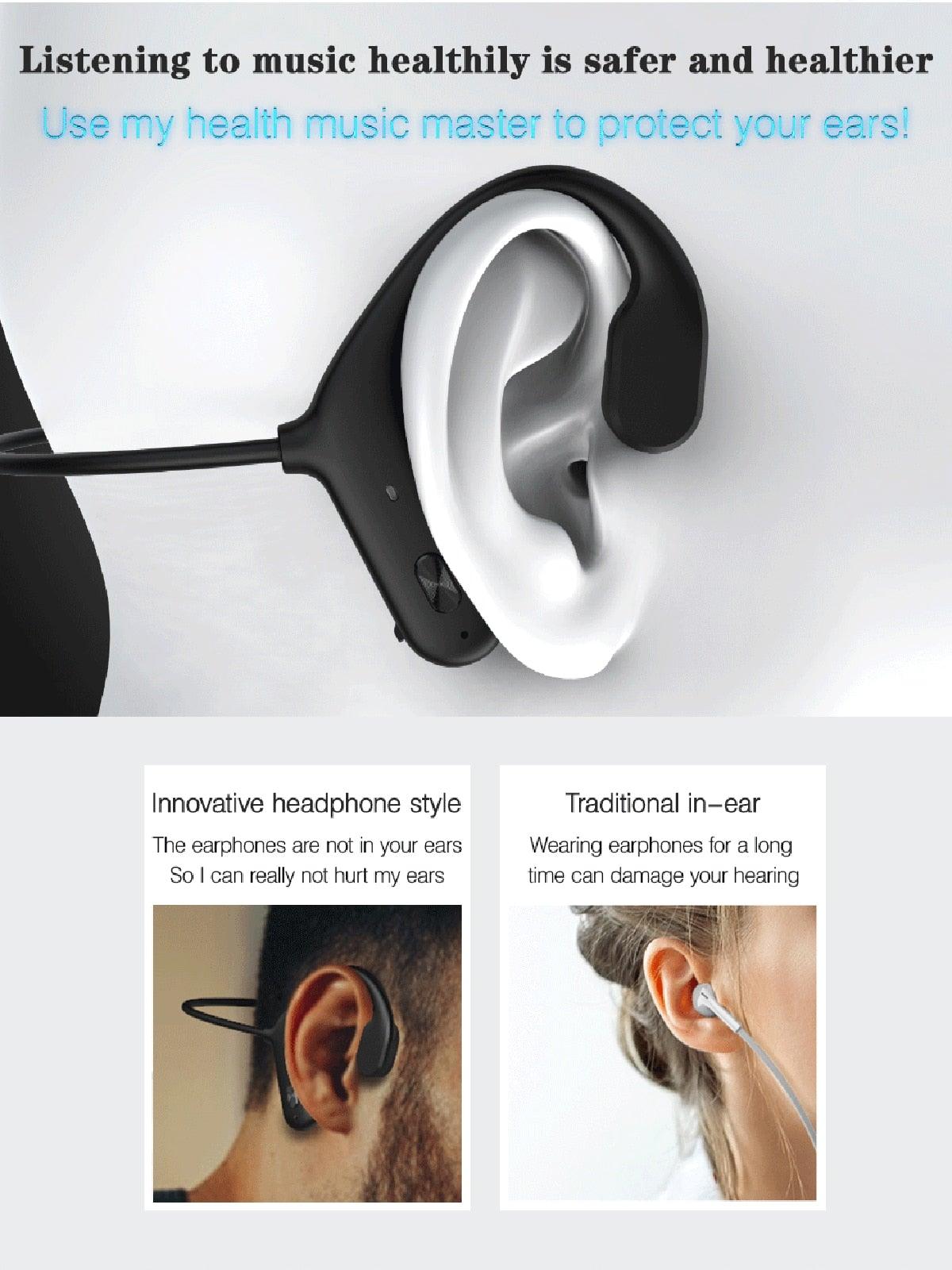 Black Bone Conduction Earphones Wireless Bluetooth 5.0 Waterproof Sports Headphones Noise Reduction Magnetic Headset With Mic Wireless Earbuds With Microphone Bluetooth Headphones Ear Control Hi-Fi Stereo Sound Earphones - Black Girl Golf