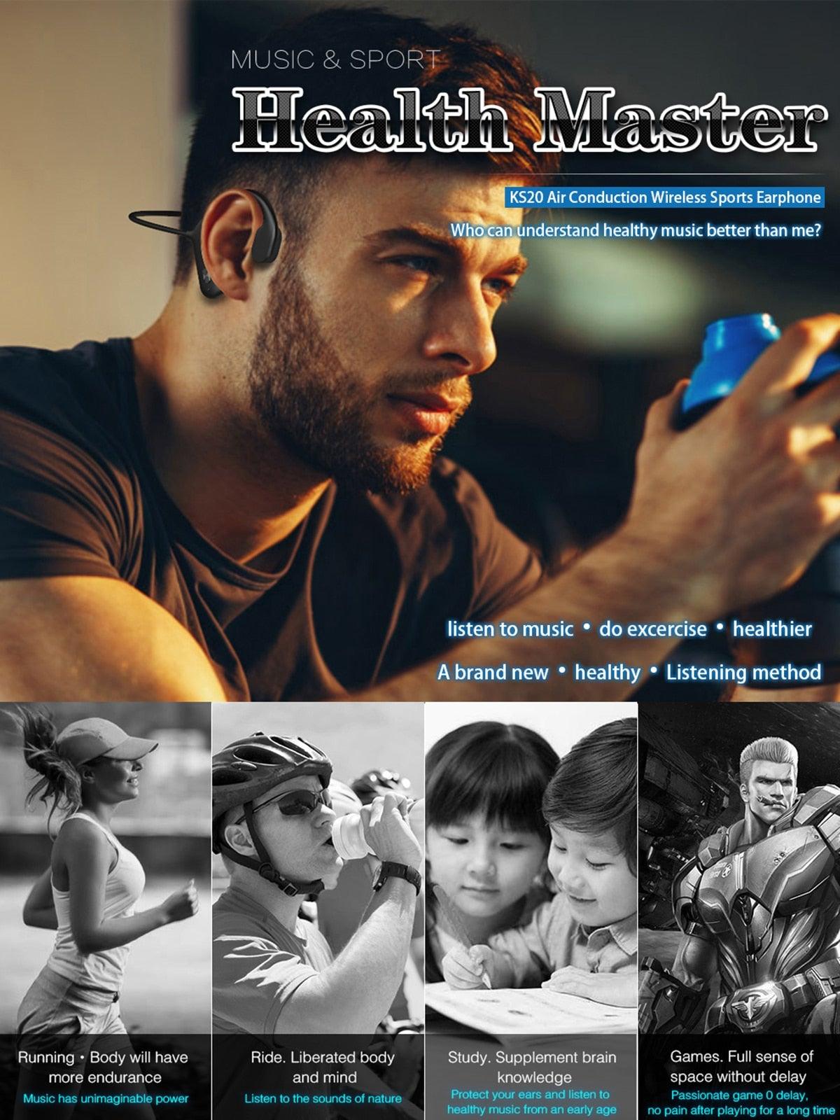 Black Bone Conduction Earphones Wireless Bluetooth 5.0 Waterproof Sports Headphones Noise Reduction Magnetic Headset With Mic Wireless Earbuds With Microphone Bluetooth Headphones Ear Control Hi-Fi Stereo Sound Earphones - Black Girl Golf