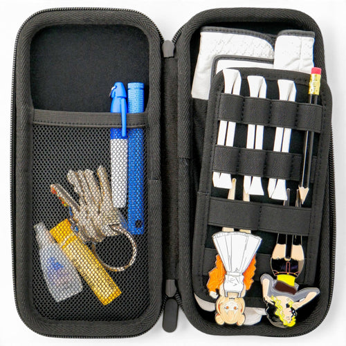 Black/Pink Golf Accessory Case | Zippered Organizer for Ball Markers, Tees, Divot Tools & Glove | Portable Golf Storage Case | Hard Shell Travel Case for Golf Accessories - Black Girl Golf