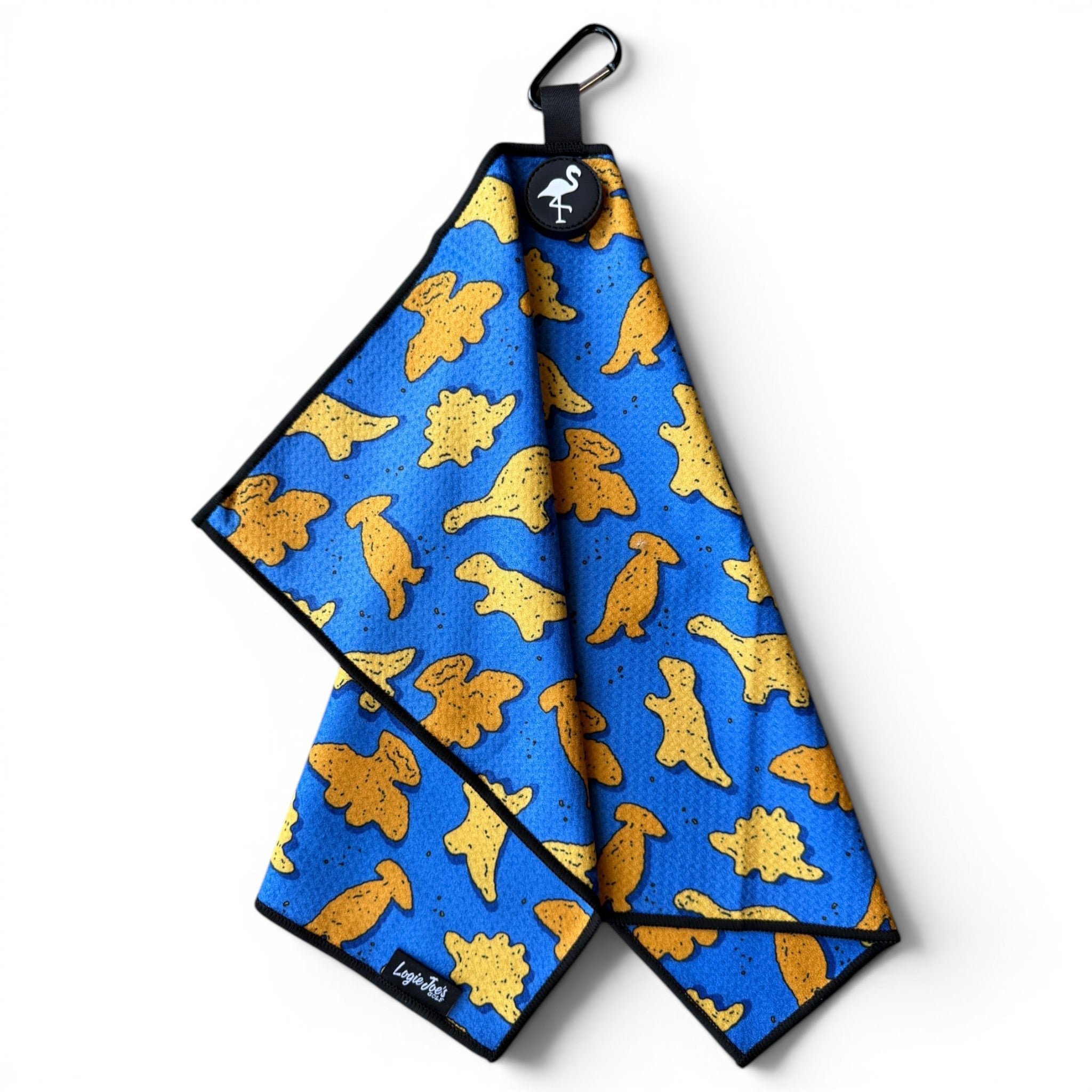 Blue Dino Chicken Nugget Golf Towel | 24” x 16” Microfiber Towel | Magnetic Clip & Carabiner | Premium Golf Accessory - Black Girl Golf