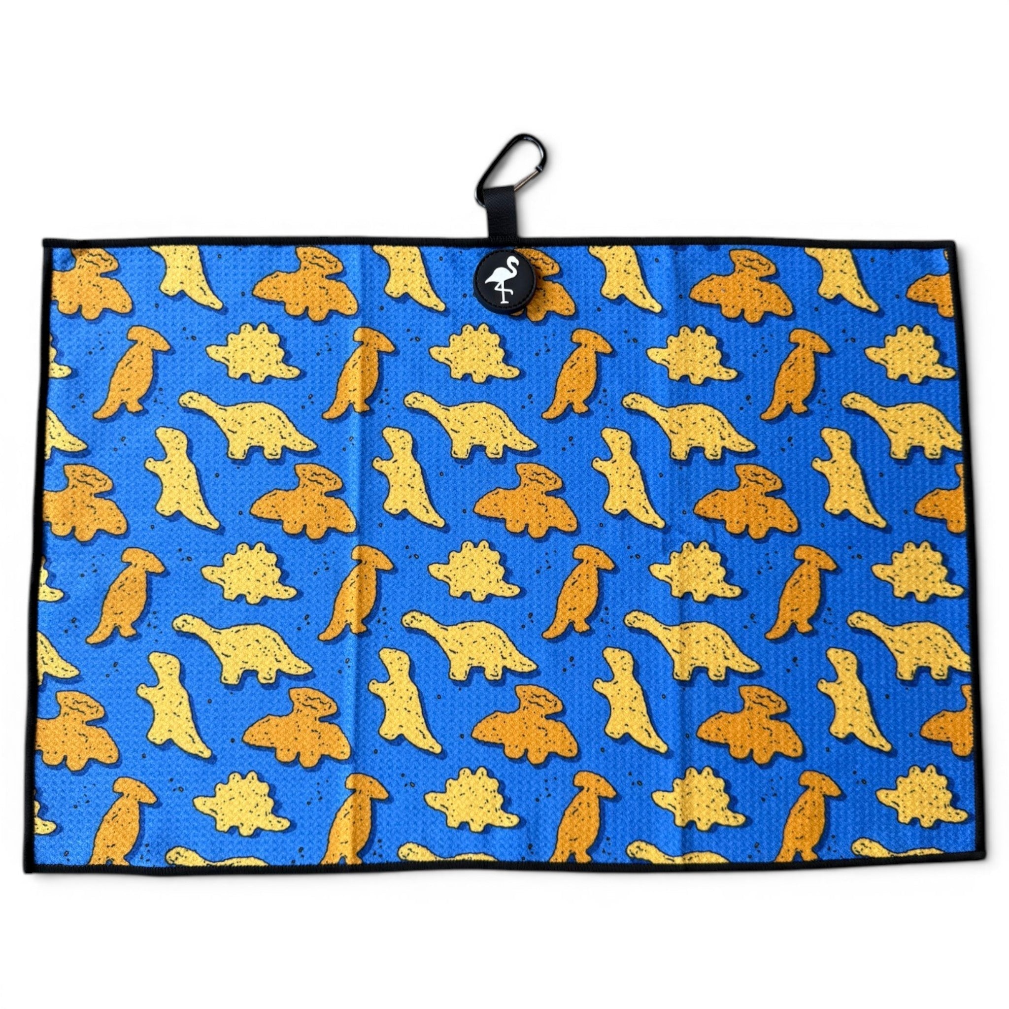 Blue Dino Chicken Nugget Golf Towel | 24” x 16” Microfiber Towel | Magnetic Clip & Carabiner | Premium Golf Accessory - Black Girl Golf