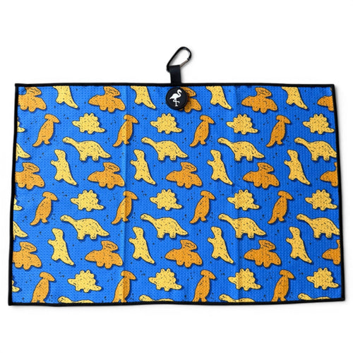 Blue Dino Chicken Nugget Golf Towel | 24” x 16” Microfiber Towel | Magnetic Clip & Carabiner | Premium Golf Accessory - Black Girl Golf