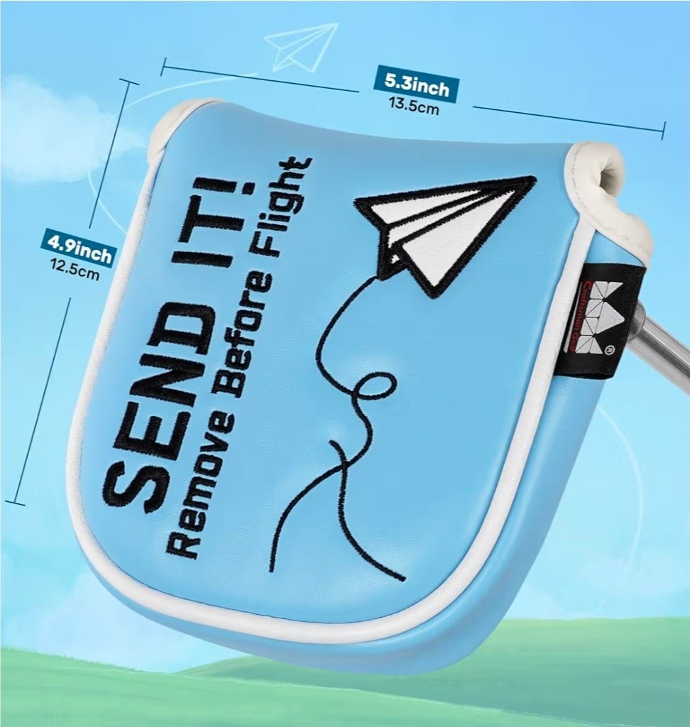 Blue Paper Airplane SEND IT! Headcover - Black Girl Golf