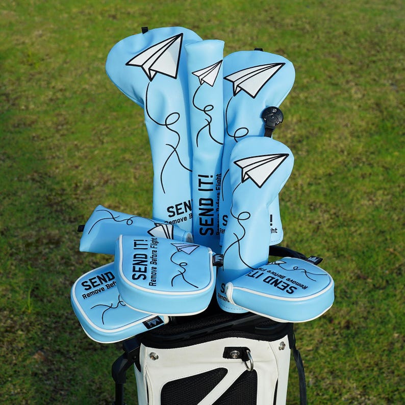 Blue Paper Airplane SEND IT! Headcover - Black Girl Golf