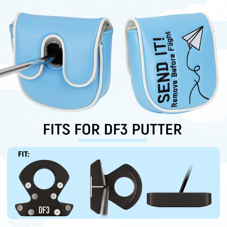 Blue Paper Airplane SEND IT! Headcover - Black Girl Golf