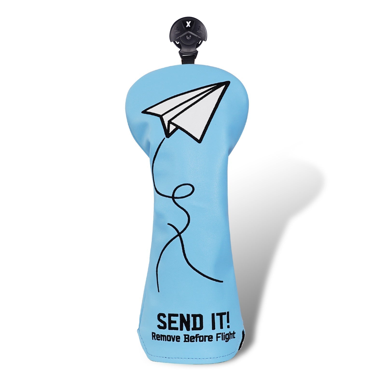 Blue Paper Airplane SEND IT! Headcover - Black Girl Golf