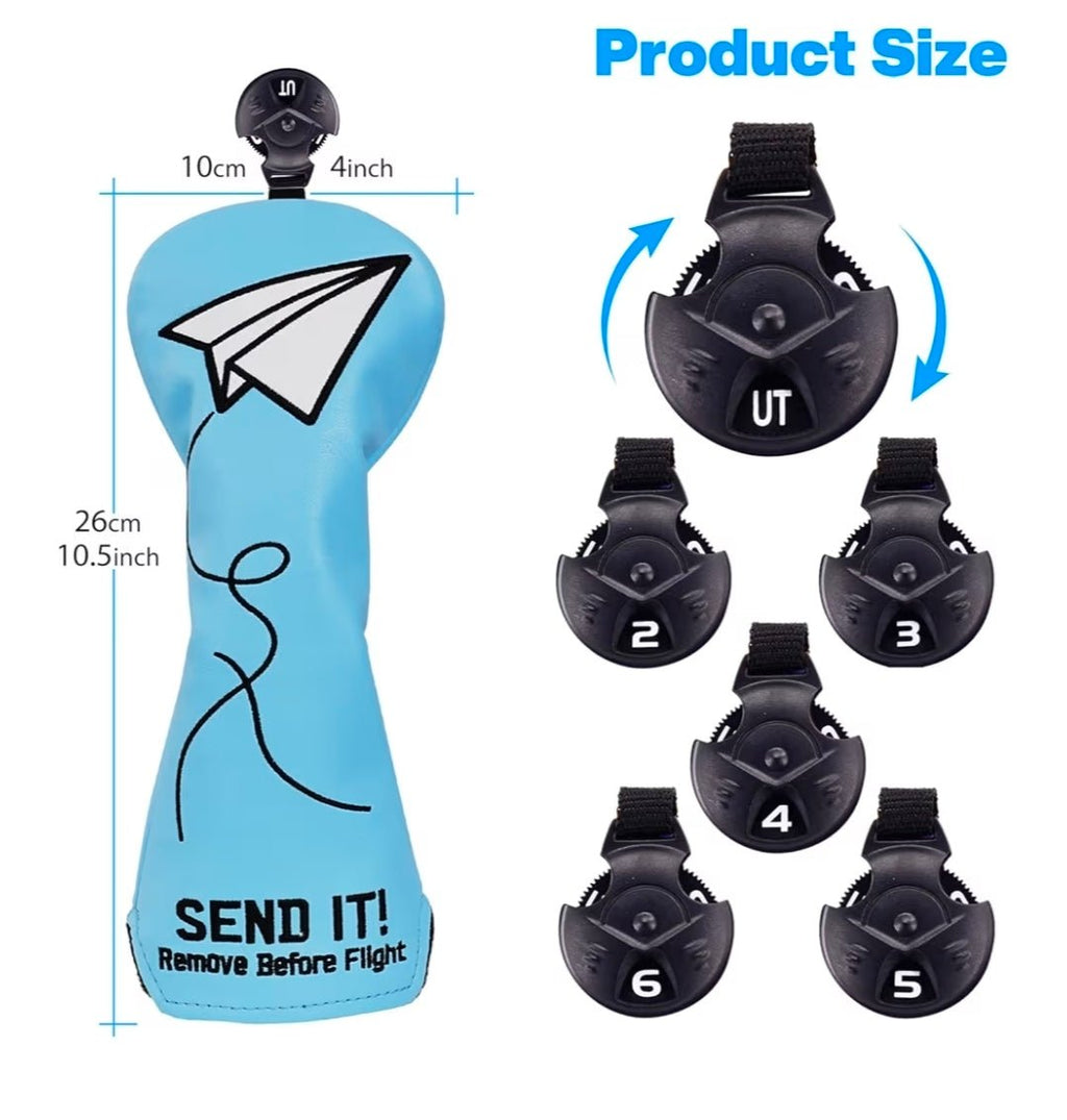 Blue Paper Airplane SEND IT! Headcover - Black Girl Golf