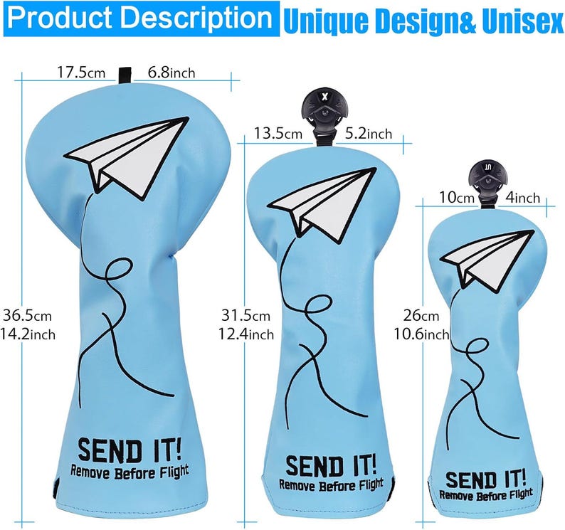 Blue Paper Airplane SEND IT! Headcover - Black Girl Golf