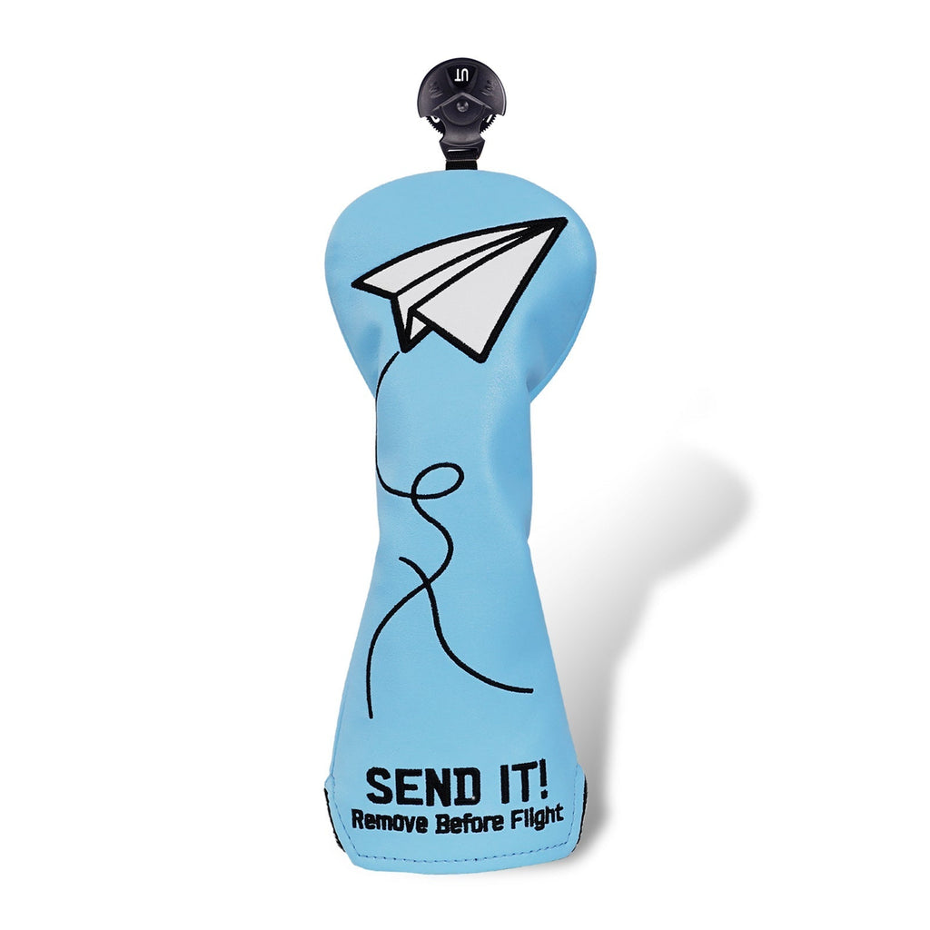 Blue Paper Airplane SEND IT! Headcover - Black Girl Golf