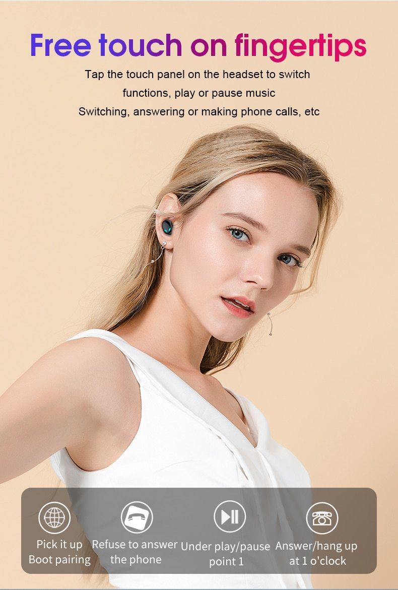 Bluetooth 5.0 Wireless Earphone TWS Headphones Touch Control Earbuds 9D Gaming Headset 3500mAh For Cell Phone - Black Girl Golf