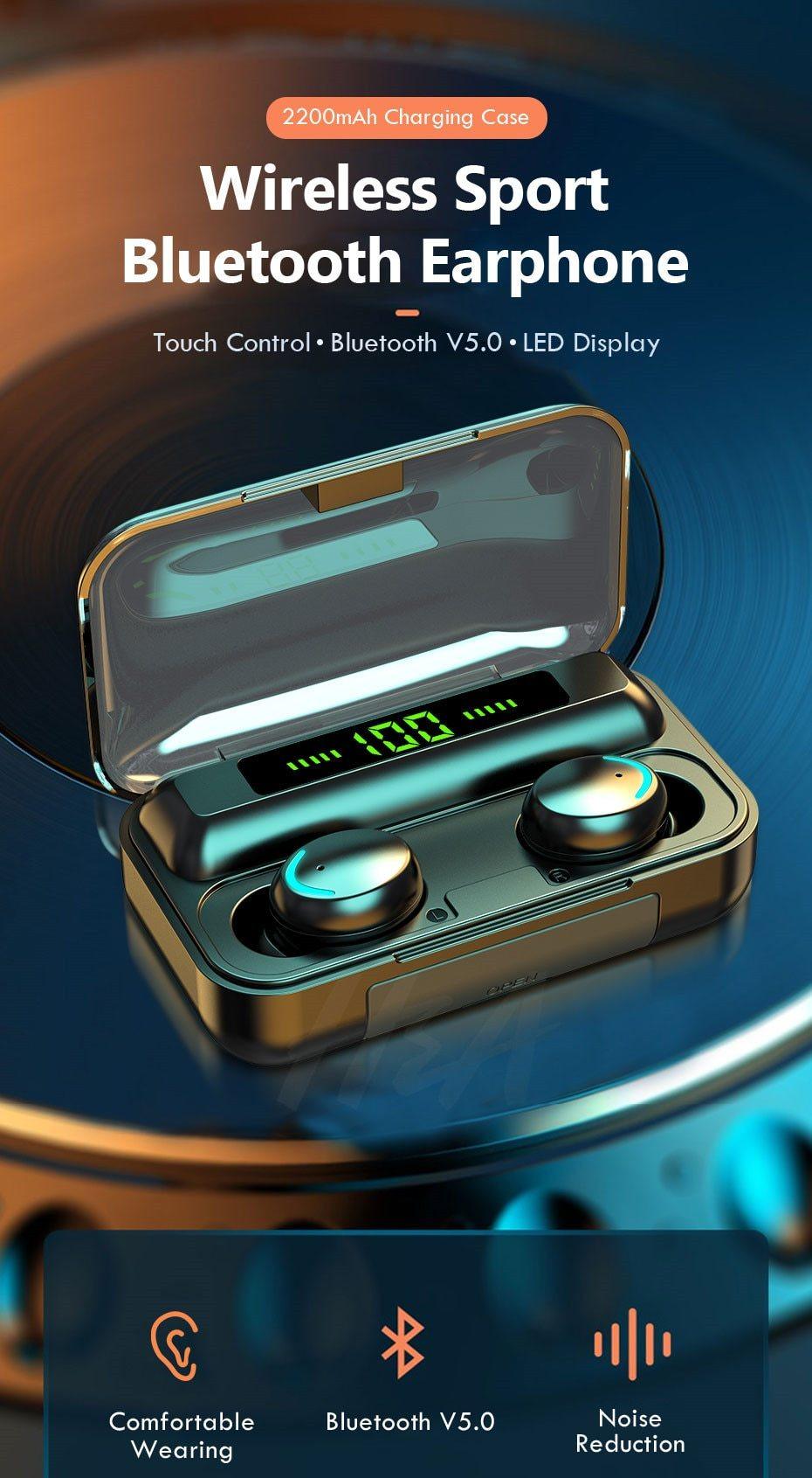 Bluetooth V5.0 Earphones Wireless Headphones With Microphone Sports Waterproof Headsets 2200mAh Charging Box For Android - Black Girl Golf
