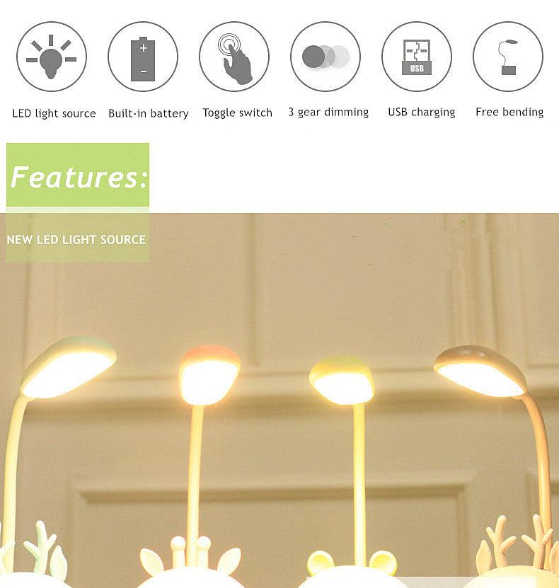 Cartoon Desk Lamp Eye Protection Energy-saving Reading Lamp USB Charging Sleeping Night Light LED Table Lamp for Kids Cute Study Lamps for Bedroom Décor - Black Girl Golf