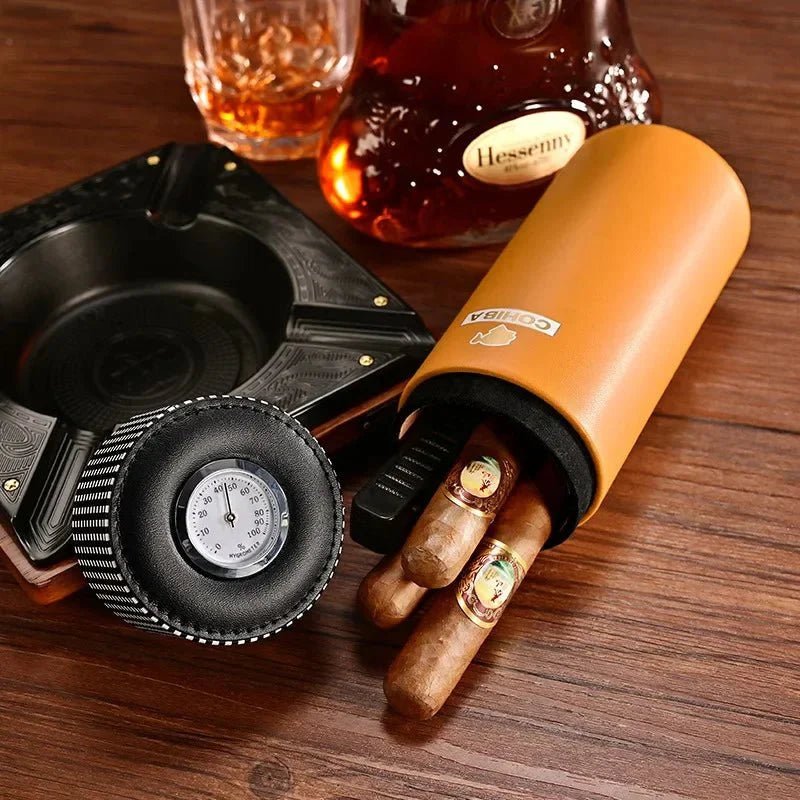 Cedar - Lined Travel Cigar Case with Humidifier & Hygrometer - Black Girl Golf