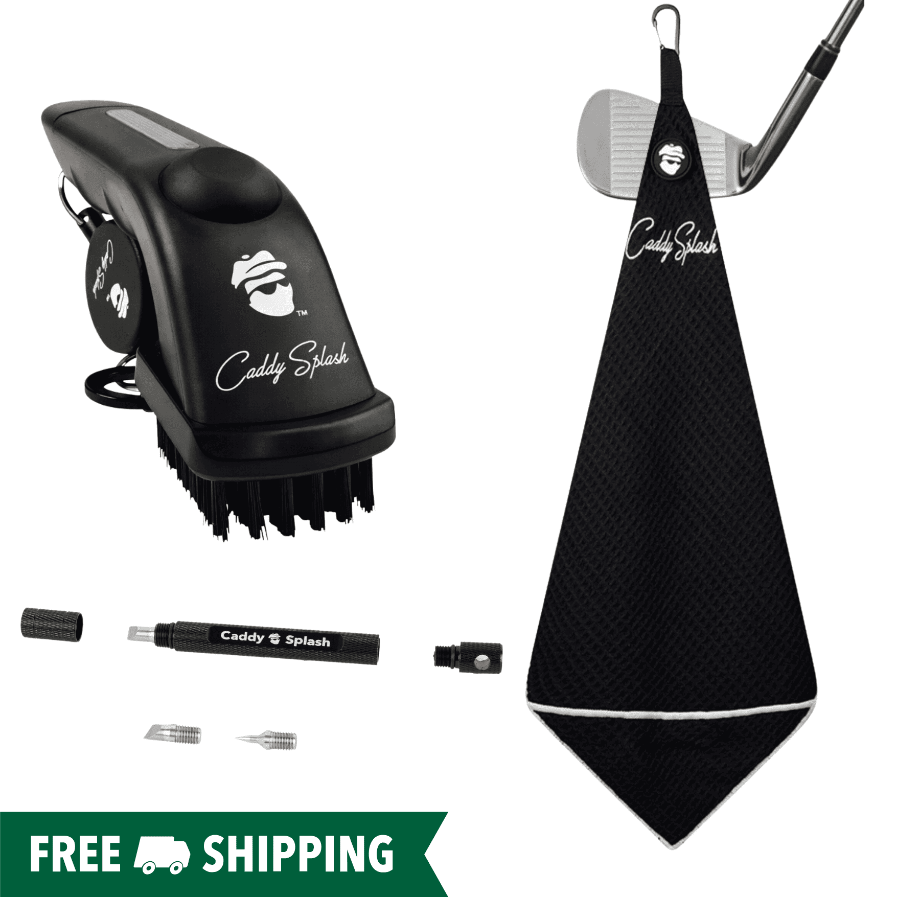 Deluxe Golf Club Cleaning Kit: Club Cleaner, Magnetic Towel & Groove Sharpener - Black Girl Golf