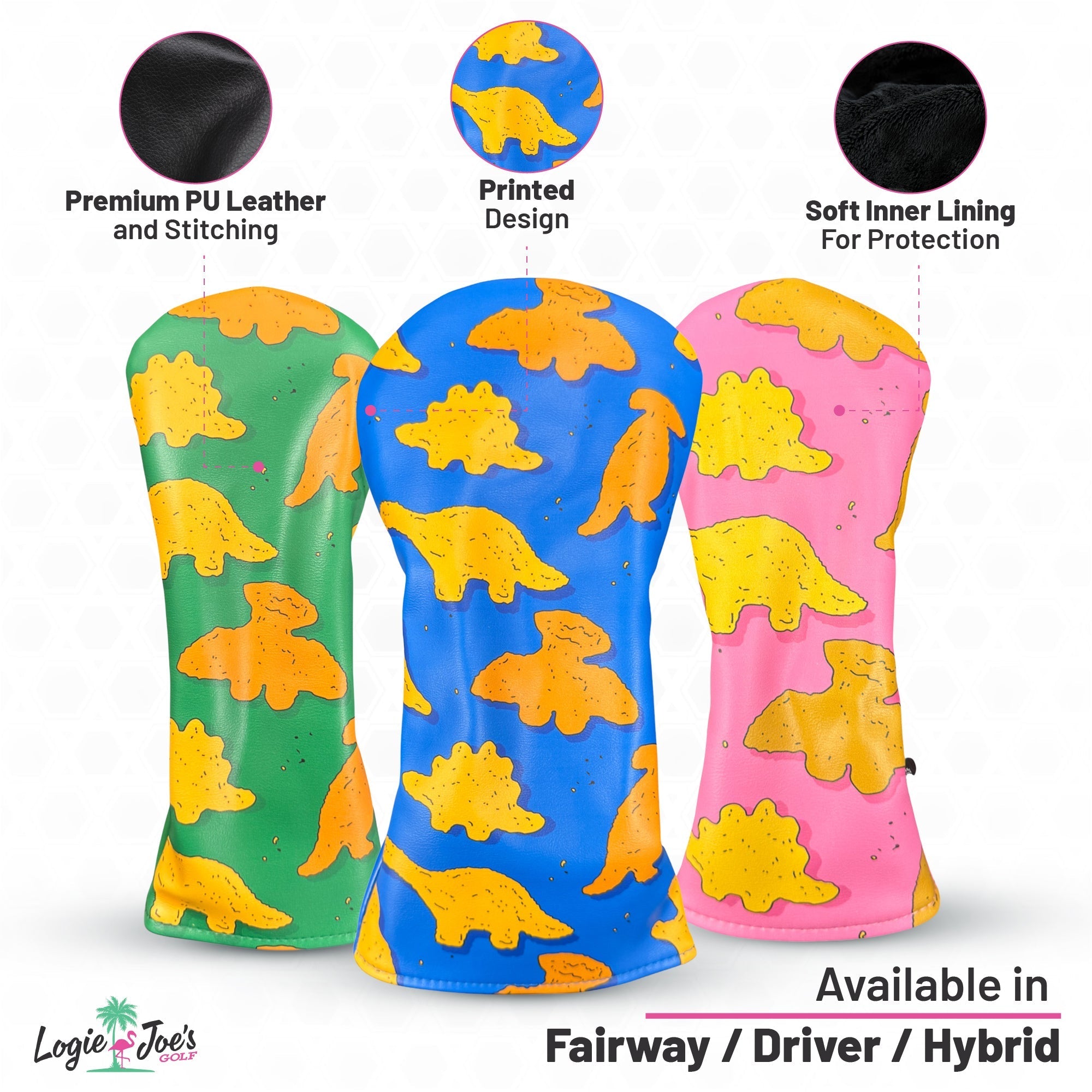 Dino Nugget Fairway Wood Headcover | Premium Golf Fairway Cover | Soft Protective Interior | Durable Synthetic Leather - Black Girl Golf