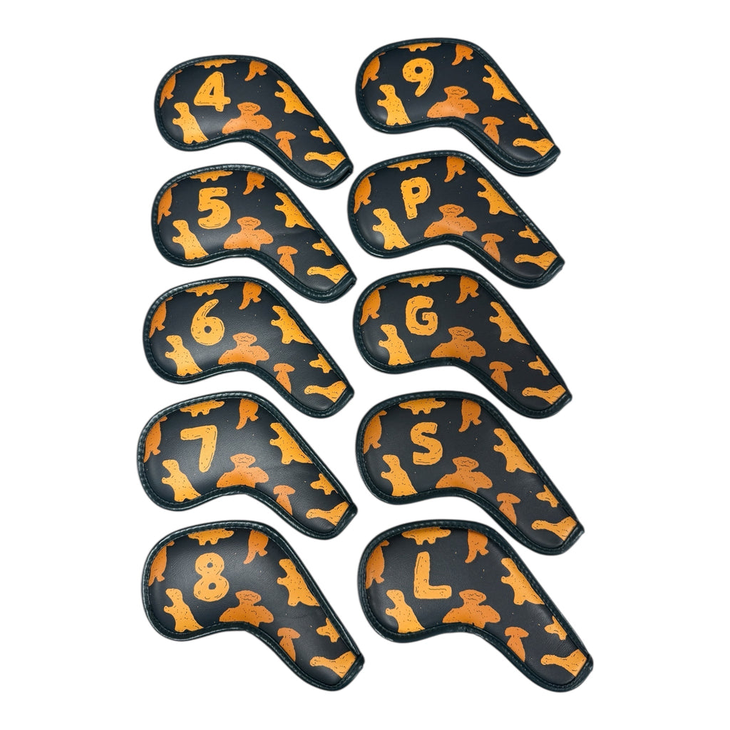Dino Nugget Iron Covers Set | Magnetic Closure | 10 - Piece Iron Headcover Set (4–9, P, G, S, L) | Premium PU Leather - Black Girl Golf
